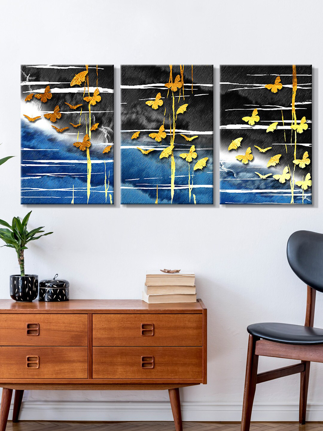 999Store Beautiful Betterfly Canvas 3 Piece Wall Rectangle Paintings Wall Art - 18 x 30In