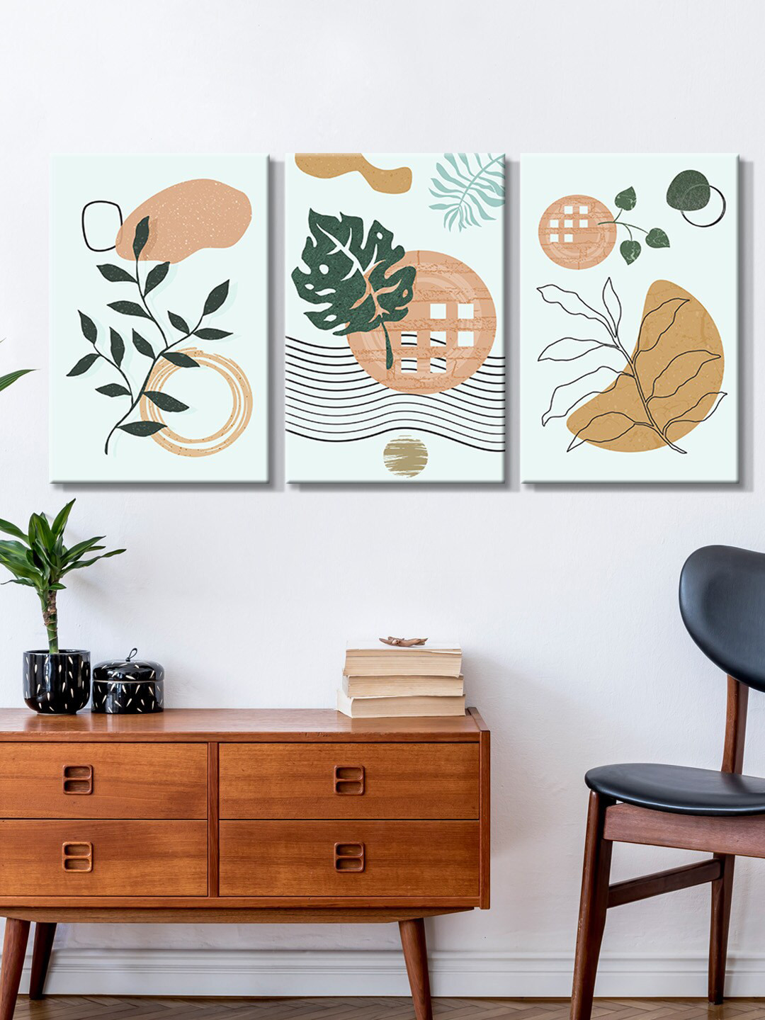 999Store Leaves Canvas 3 Pcs Wall Rectangle Paintings Wall Art -30x18In