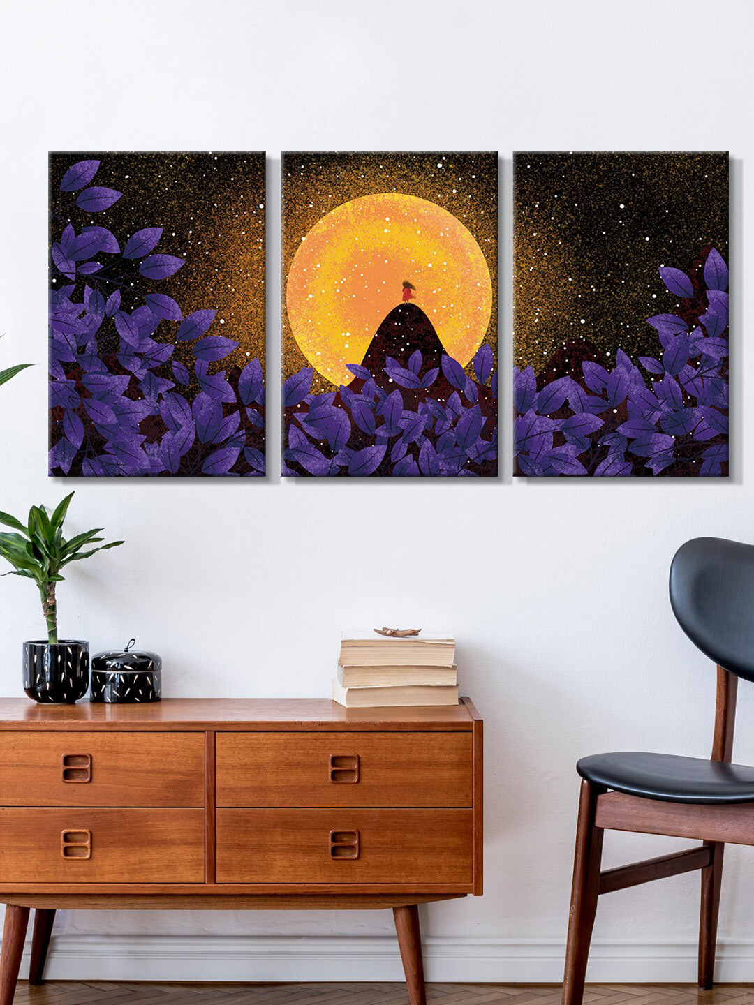 999Store Leaves On Moon Light Canvas 3 Piece Wall Rectangle Paintings Wall Art -18 x 30 In