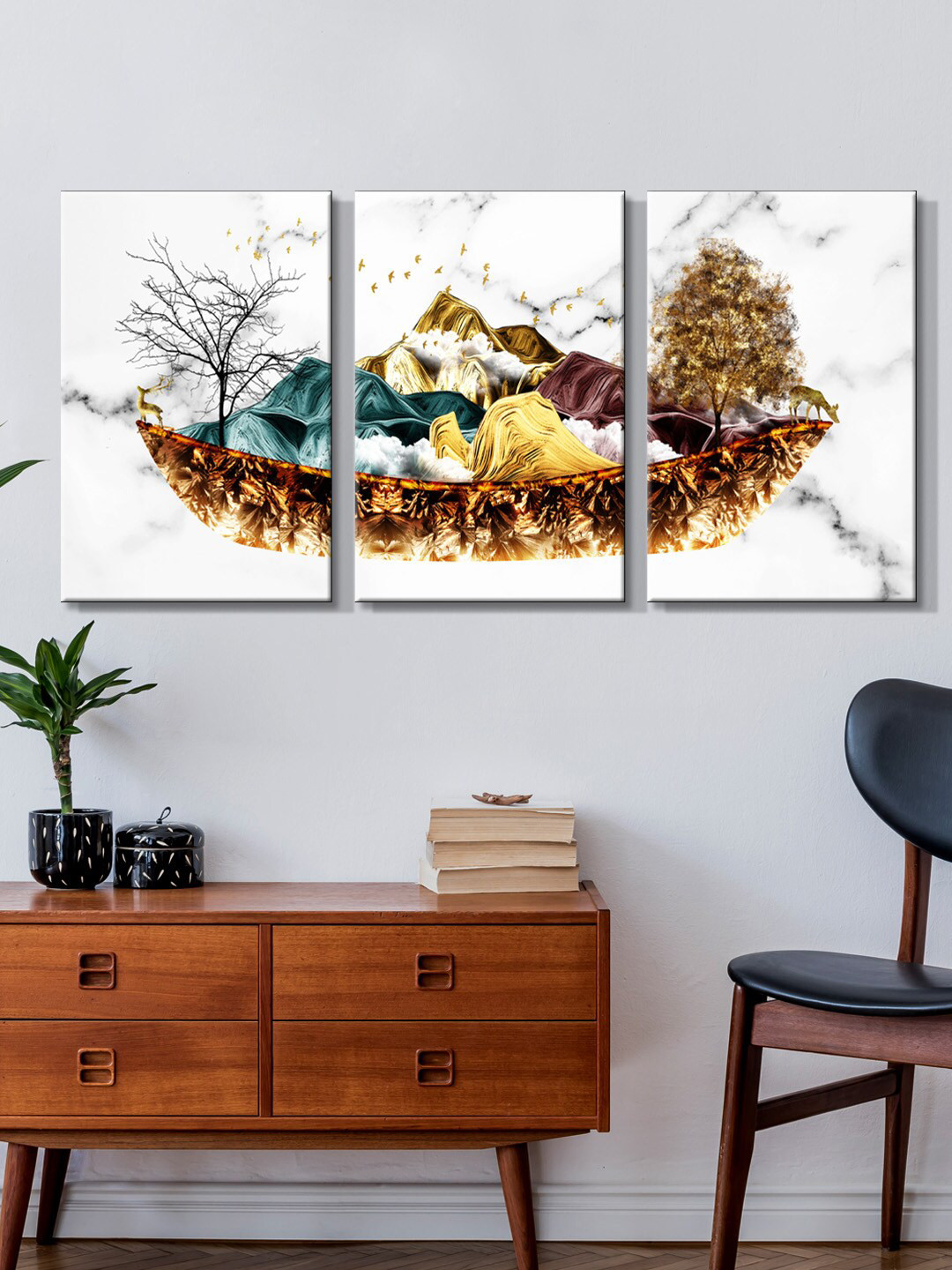 999Store Mountain Landscape Abstract Canvas 3 Piece Wall Paintings Wall Art - 18 x 30 In