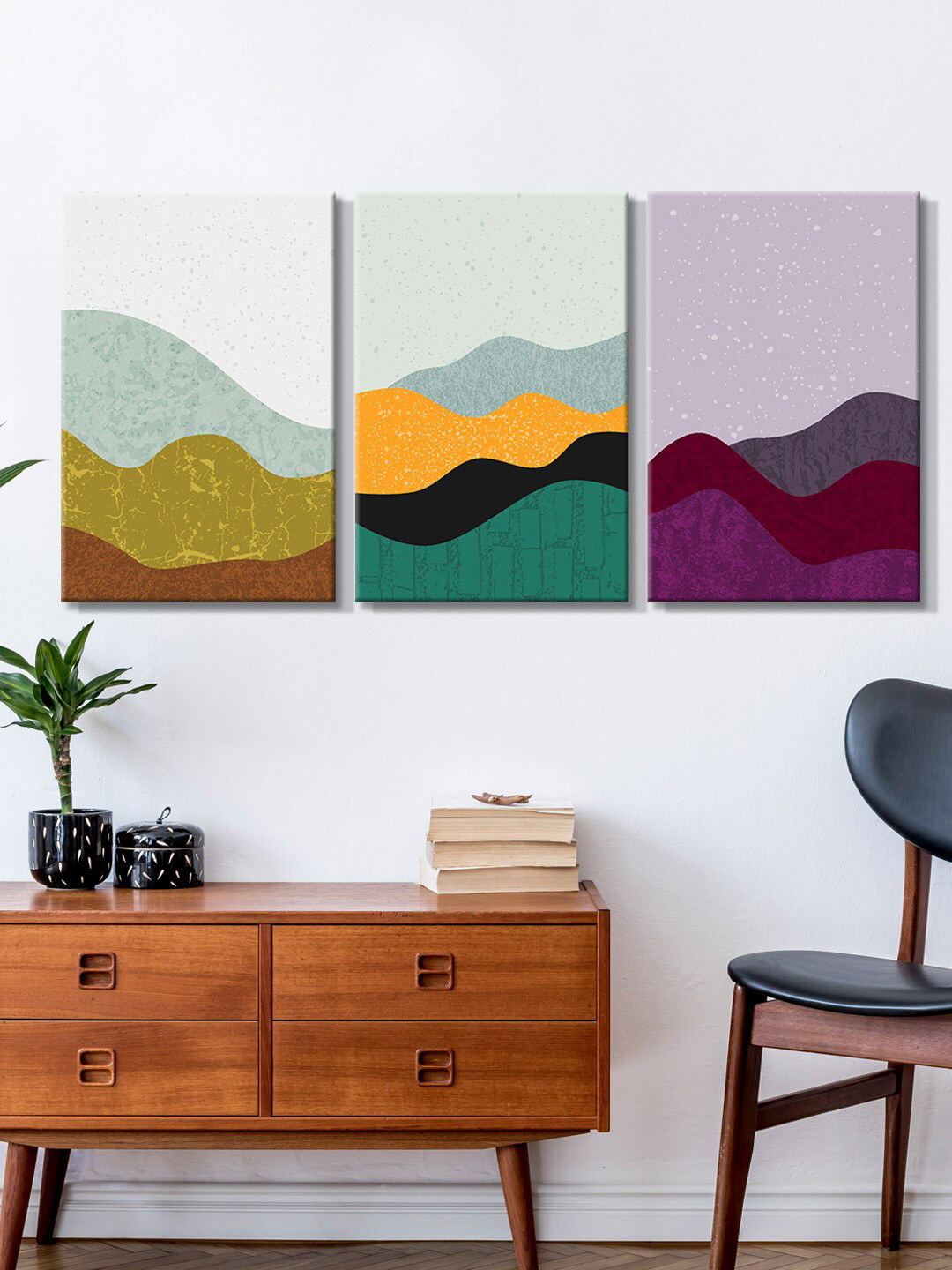 999Store Set Of 3 Multi-Coloured Canvas Mountain Painting Wall Art