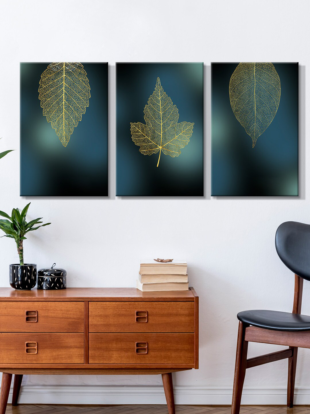 999Store Beautiful Leaves Canvas 3 Pcs Wall Rectangle Paintings Wall Art -30 x 18In