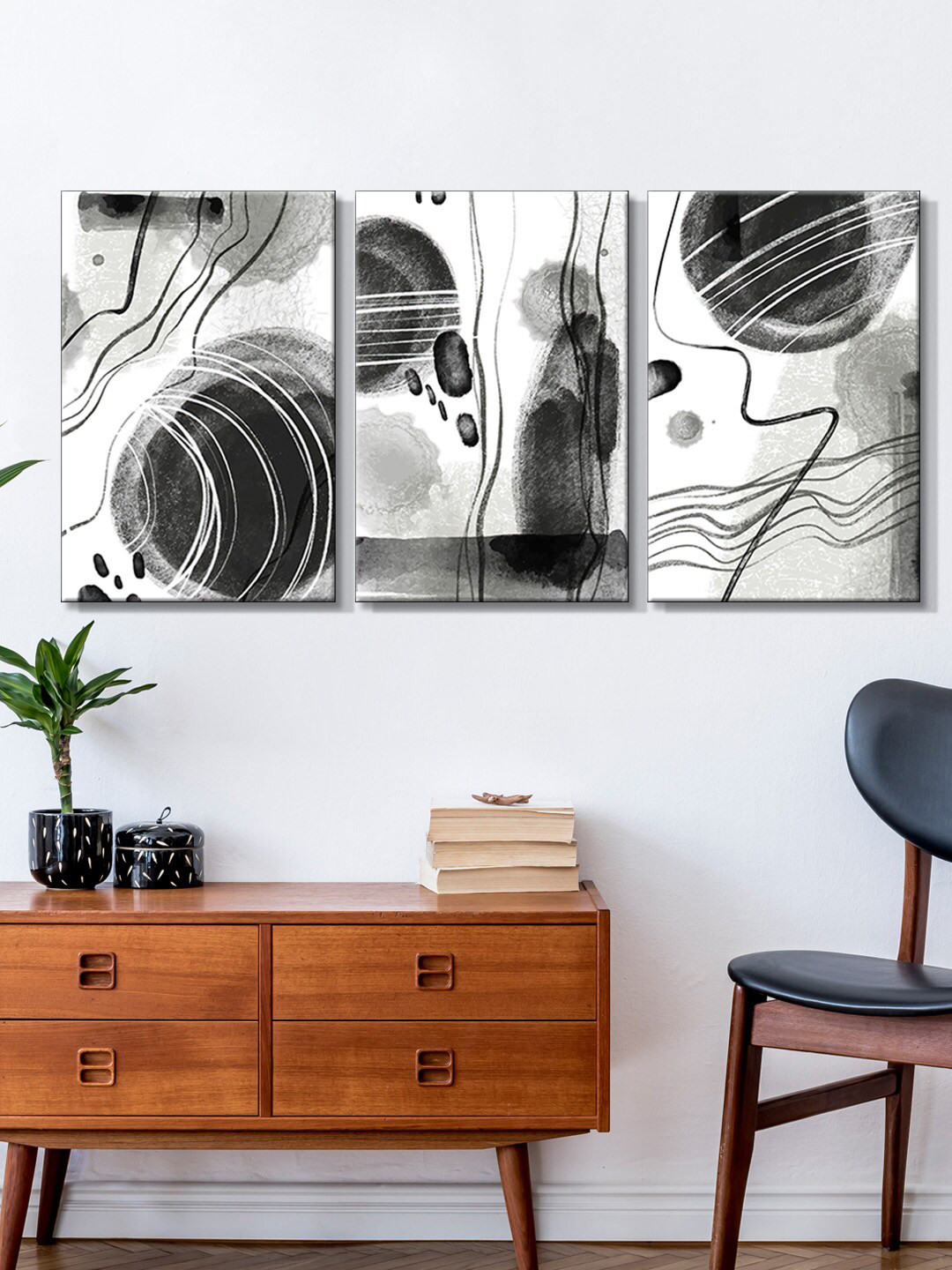 999Store Set Of 3 Watercolour Abstract Canvas Paintings