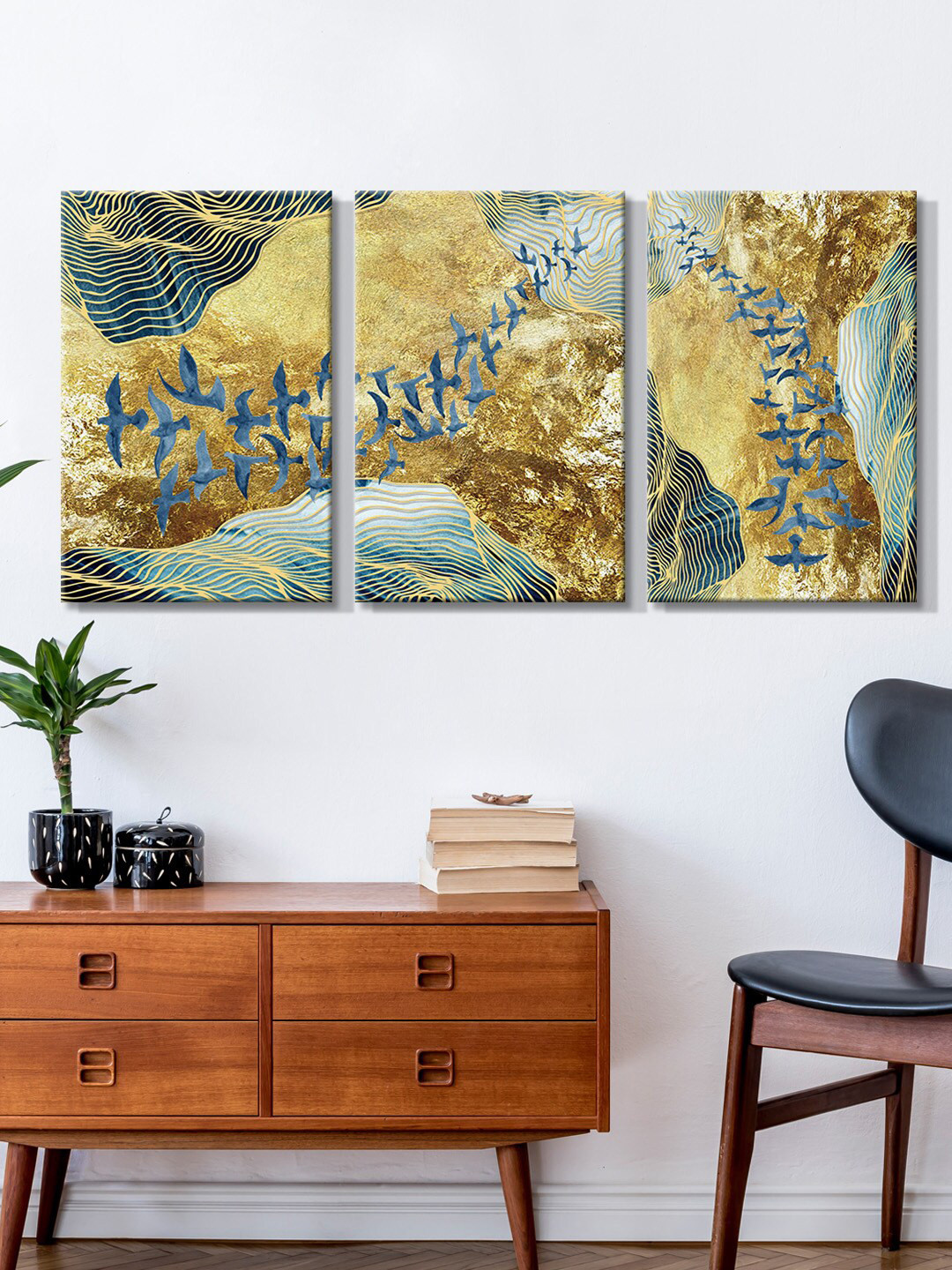 999Store Set Of 3 Flying Birds Painting Framed Wall Art