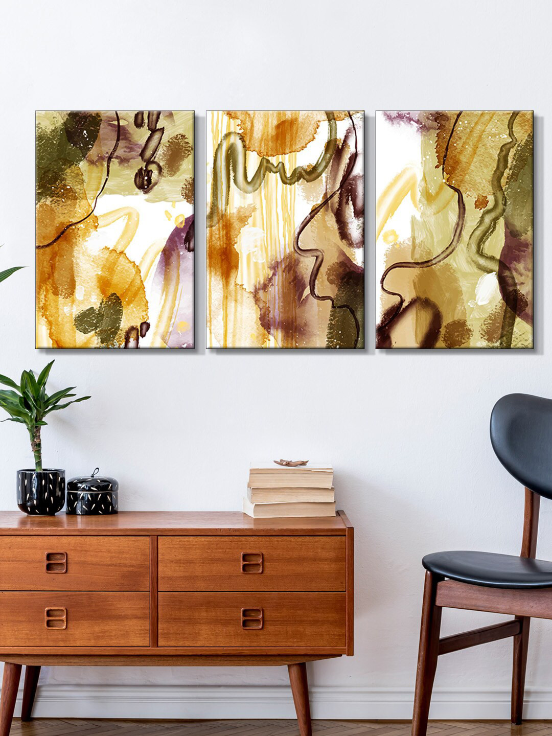 999Store Set of 3 Brown & Grey Modern Art Panels Painting Canvas Wall Art