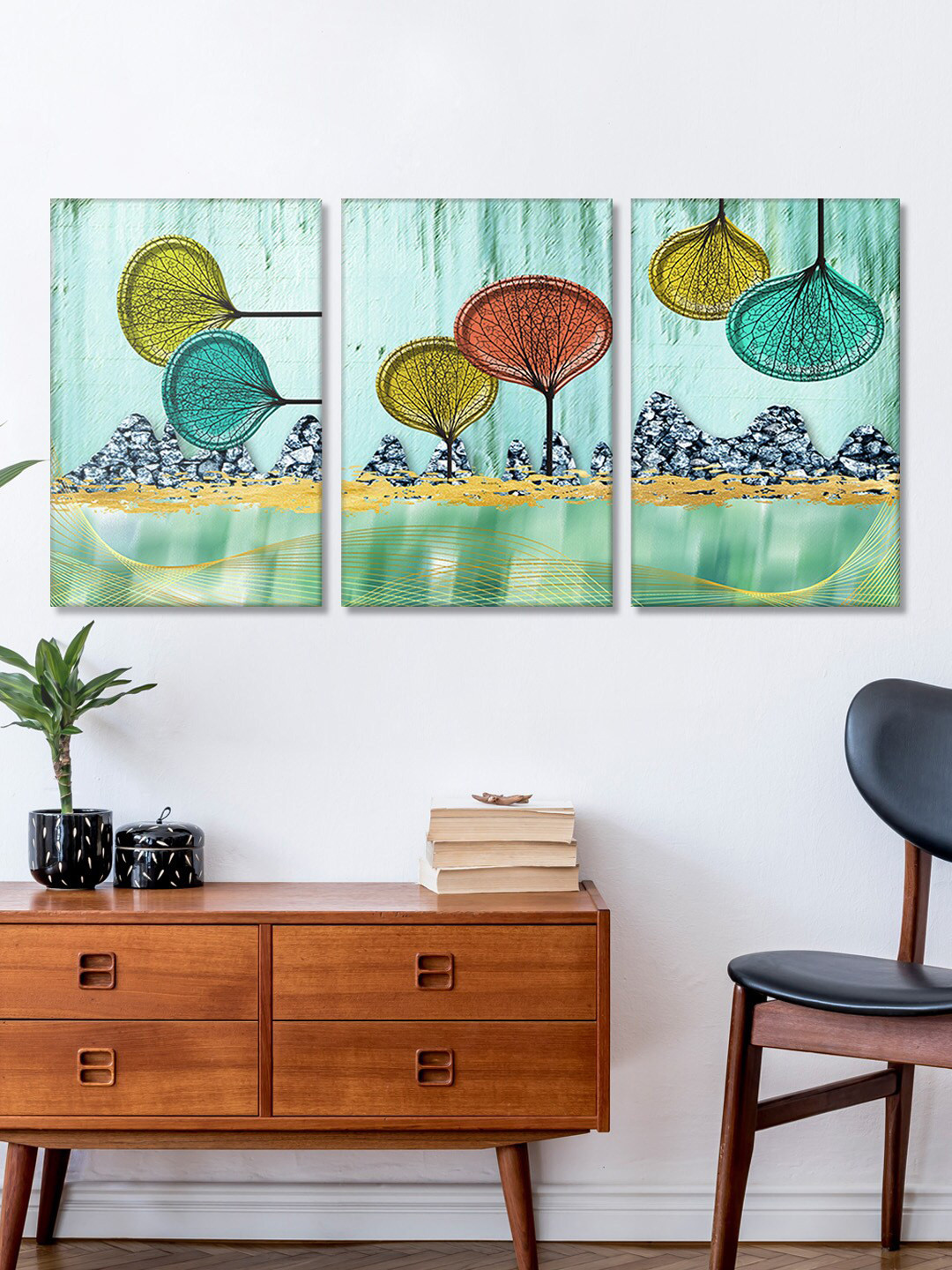 999Store Stamped Canvas 3 Piece Wall Rectangle Paintings Wall Art -18 x 30 In