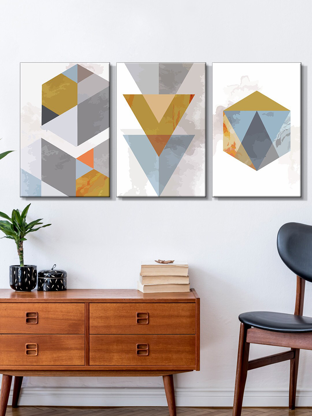 999Store Triangle Abstract Canvas 3 Piece Wall Rectangle Paintings Wall Art - 18 x 30In