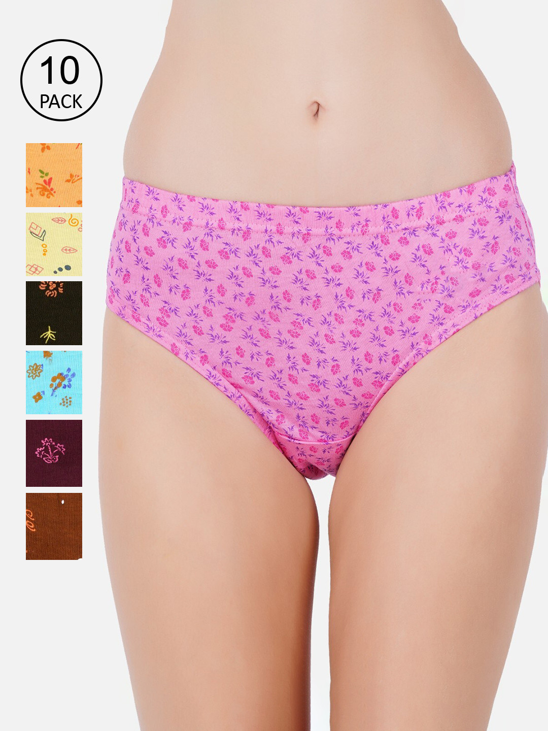 PRIDE APPAREL Women Pack of 10 Pure Cotton Hipster Briefs AV-LGT-DRK-10-80