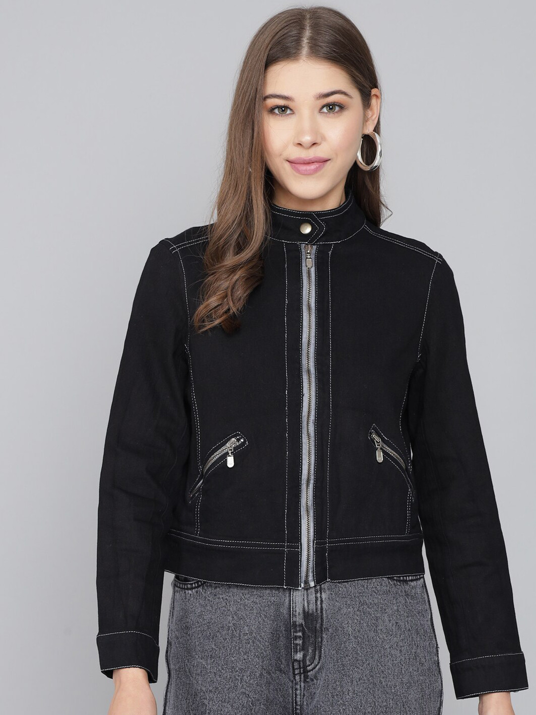 Kotty Women Black Crop Denim Jacket