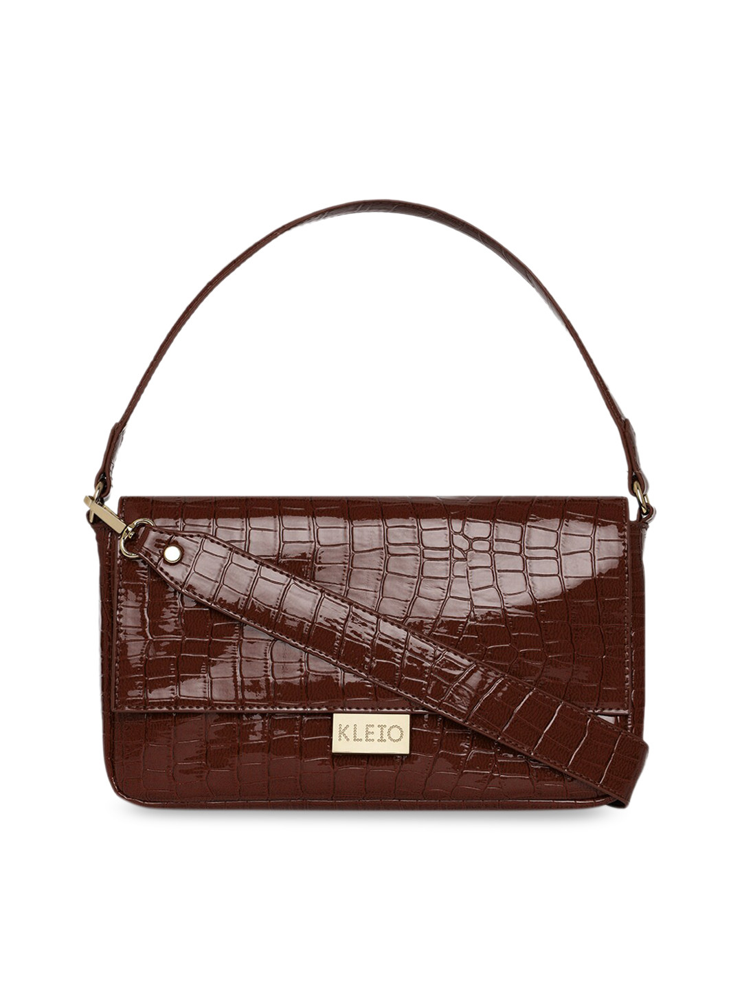 KLEIO Croco Textured Baguette Bag with Dual Handles
