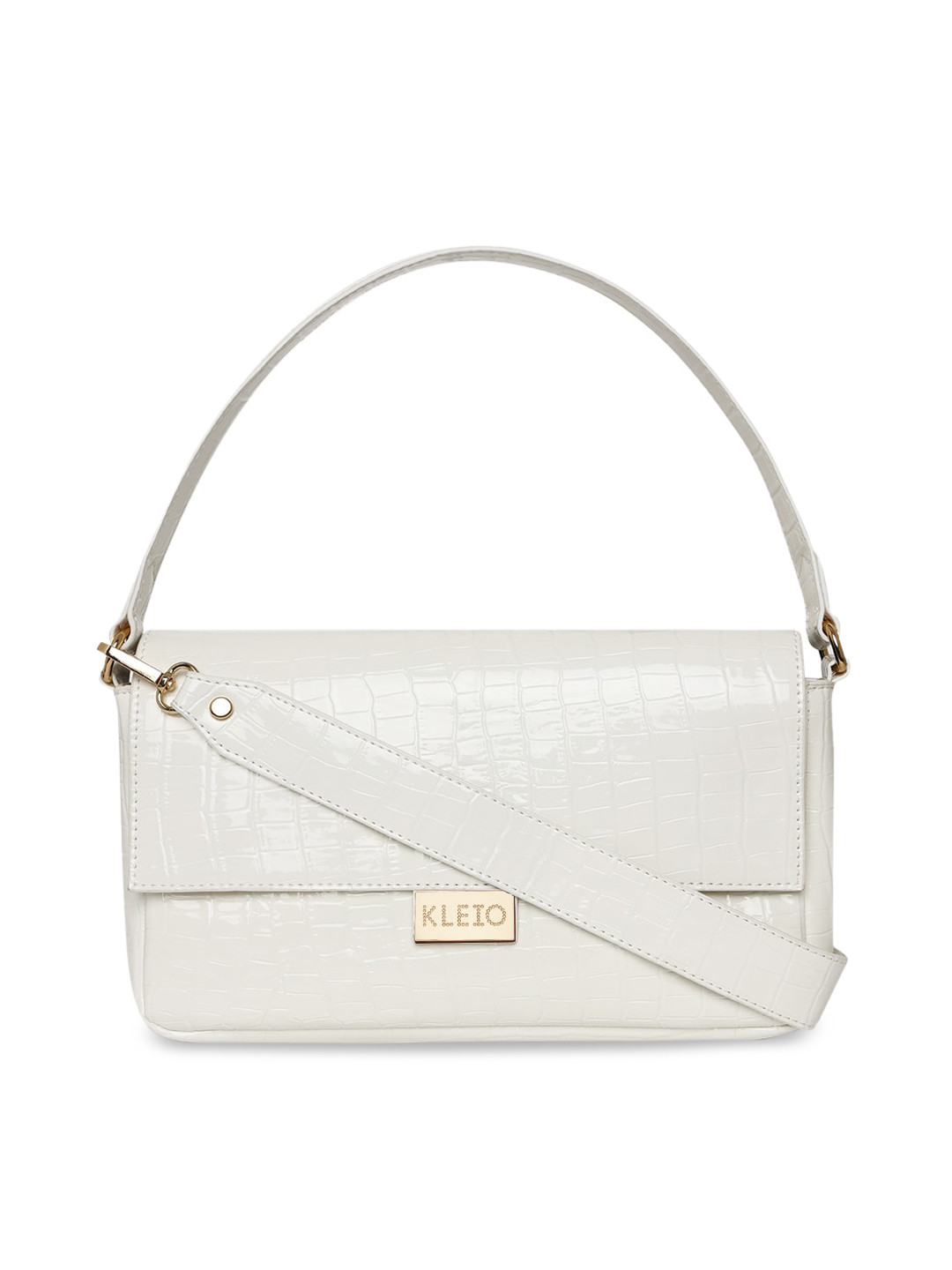 KLEIO Croco Textured Baguette Bag with Dual Handles