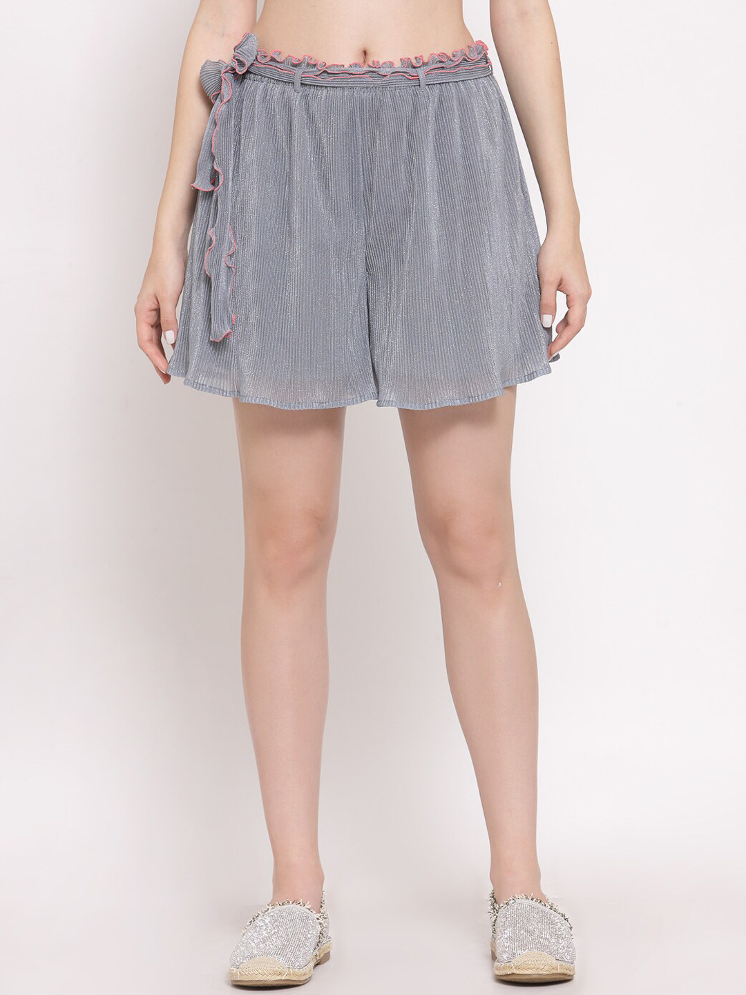 LELA Women Grey Pleated Shorts