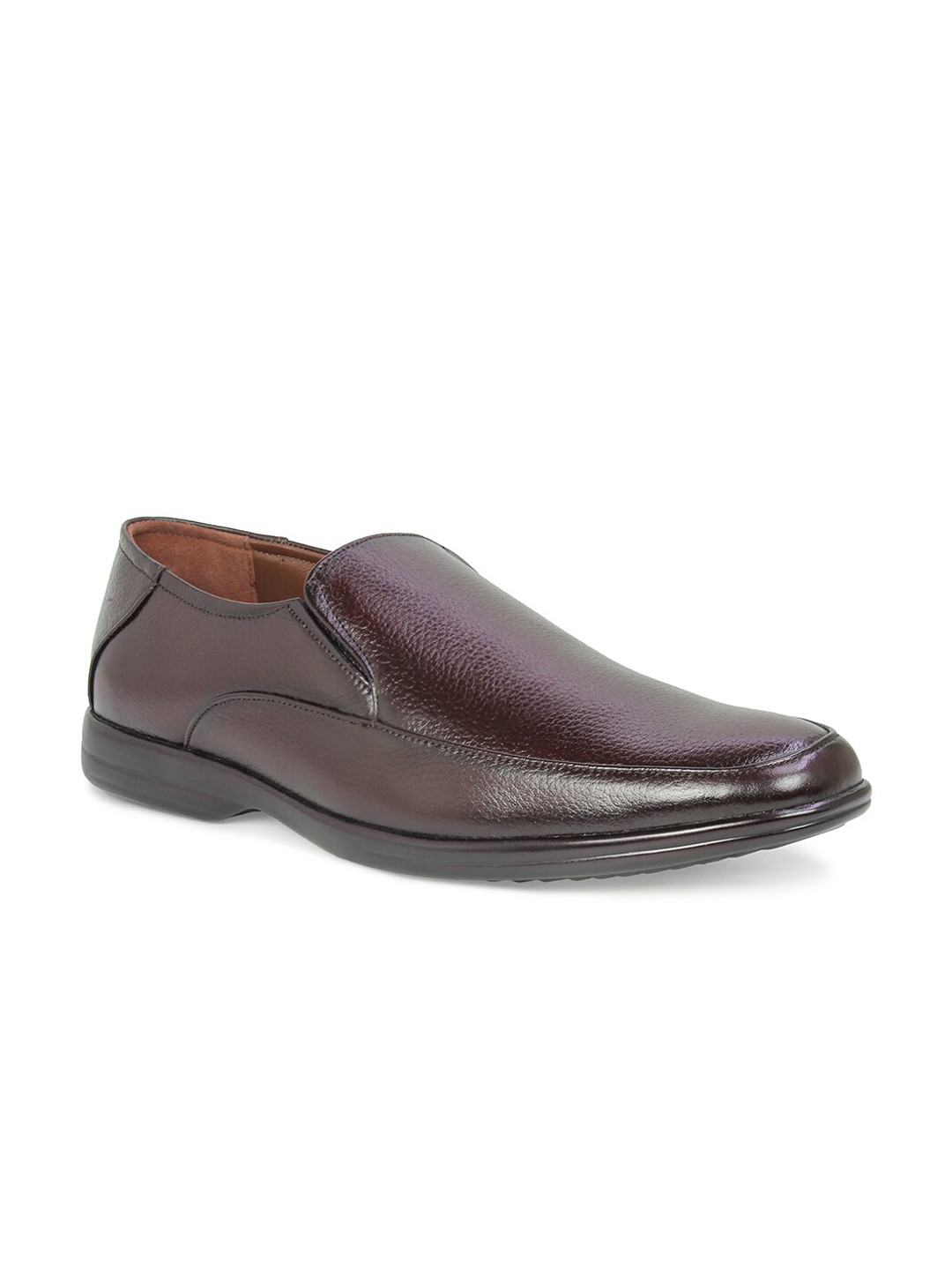 PRIVO by Inc.5 Men Maroon Solid Leather Formal Slip-On Shoes