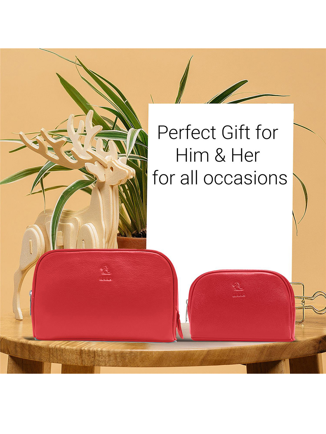 Kara Set Of 2 Red Solid Combo Of 2 Leather Toiletry Kit