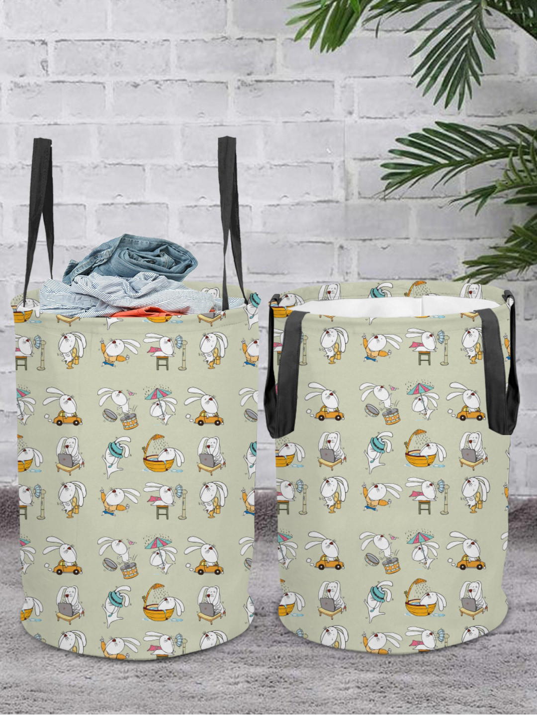 prettykrafts Grey Set 2 Printed Laundry Basket