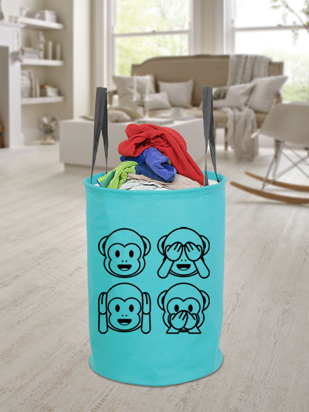 prettykrafts Sea Green Printed Laundry Basket - 45 L