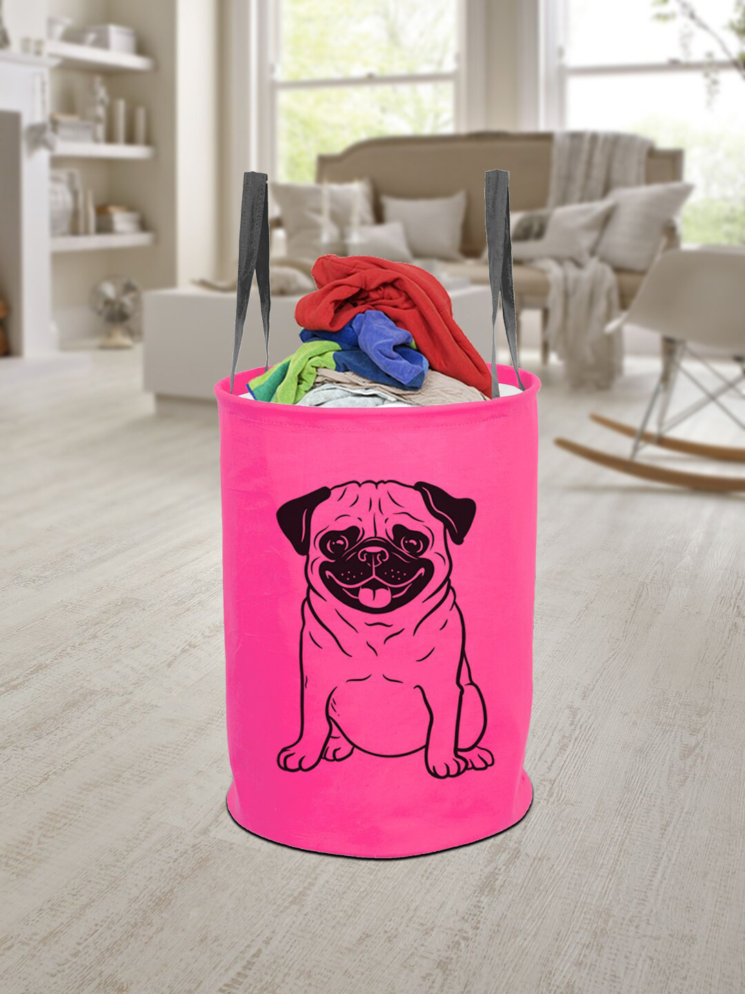 prettykrafts Pink Printed Laundry Basket - 45 L