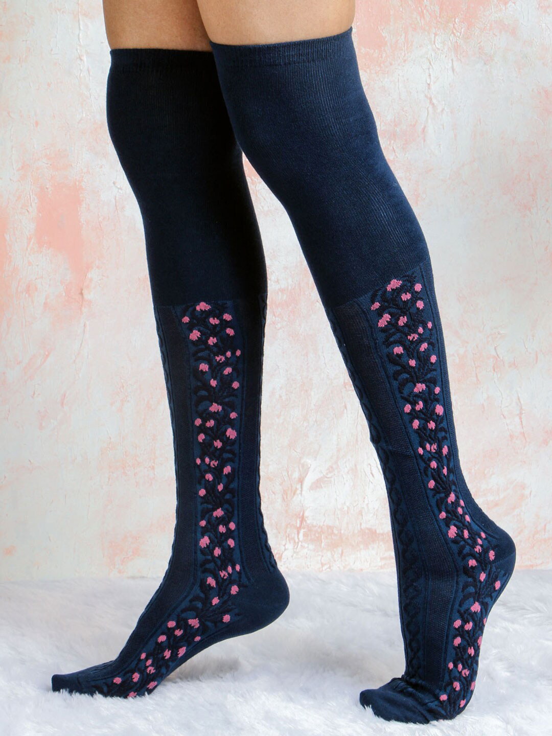 Bonjour Women Navy Blue Knee Length Socks