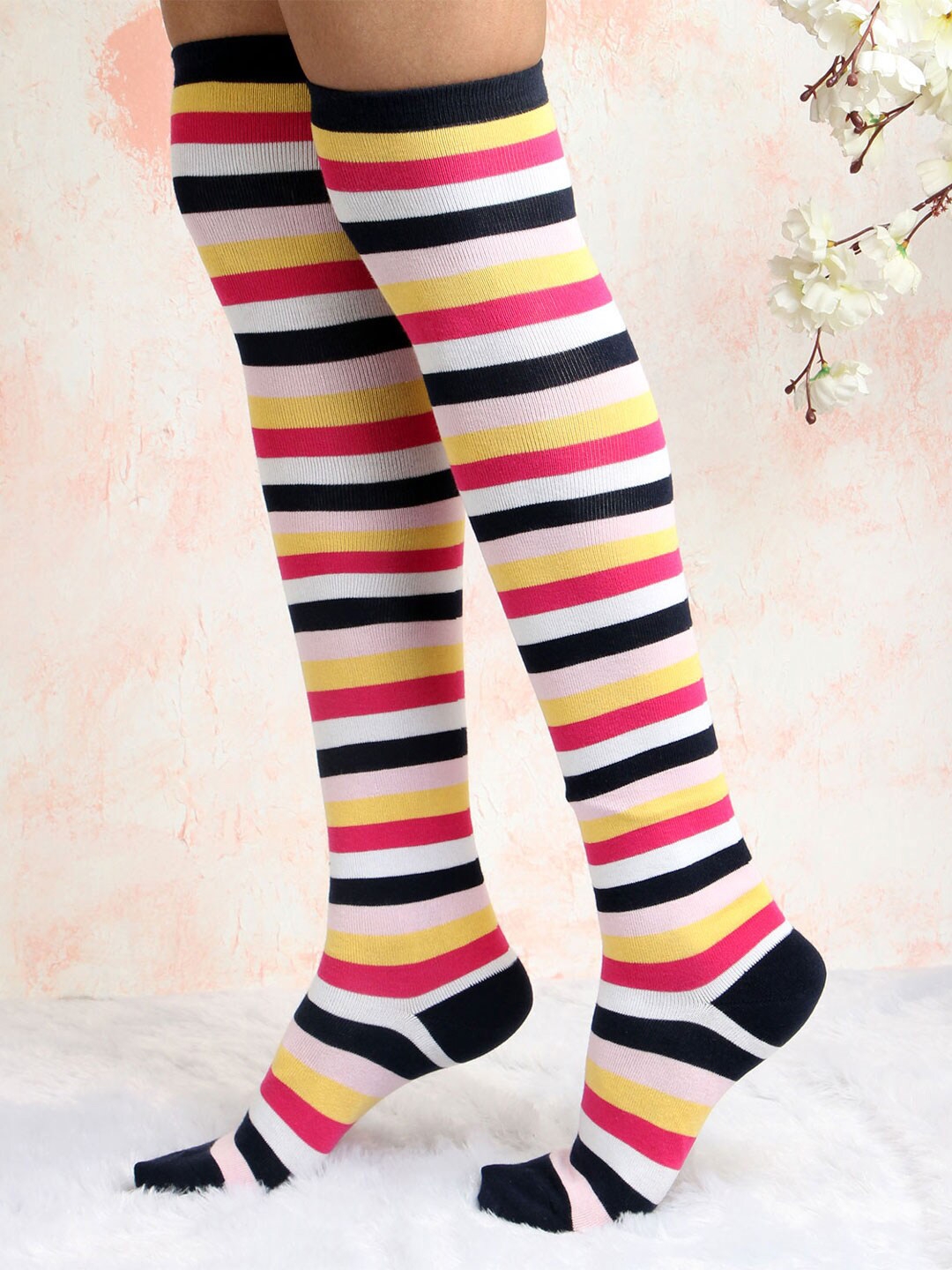Bonjour Women Assorted Striped Knee Length Socks