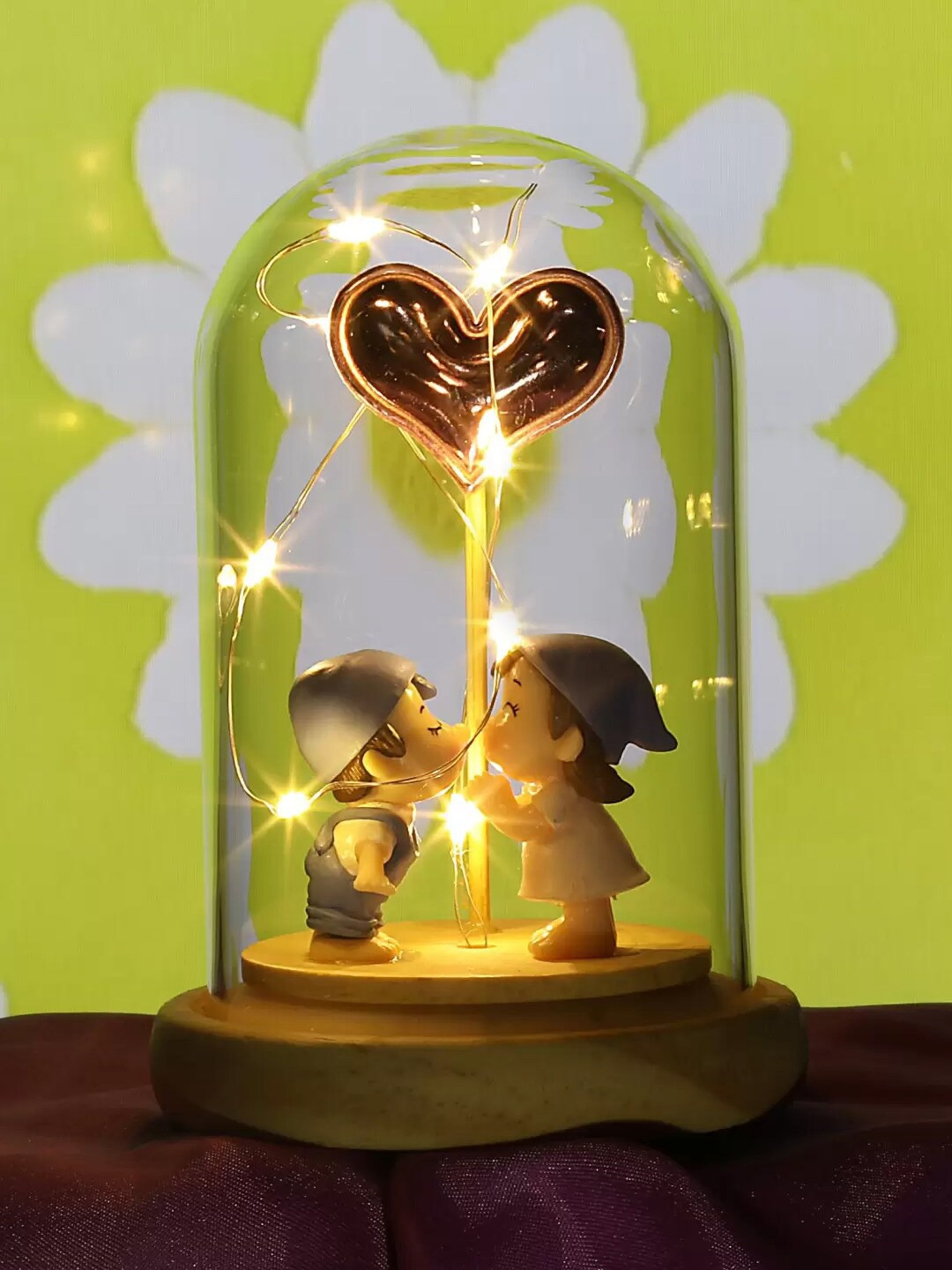 TIED RIBBONS Romantic Love Couple with Led Beige Glass Glossy Living Room Lights Small Showpiece - 5.1 Inches