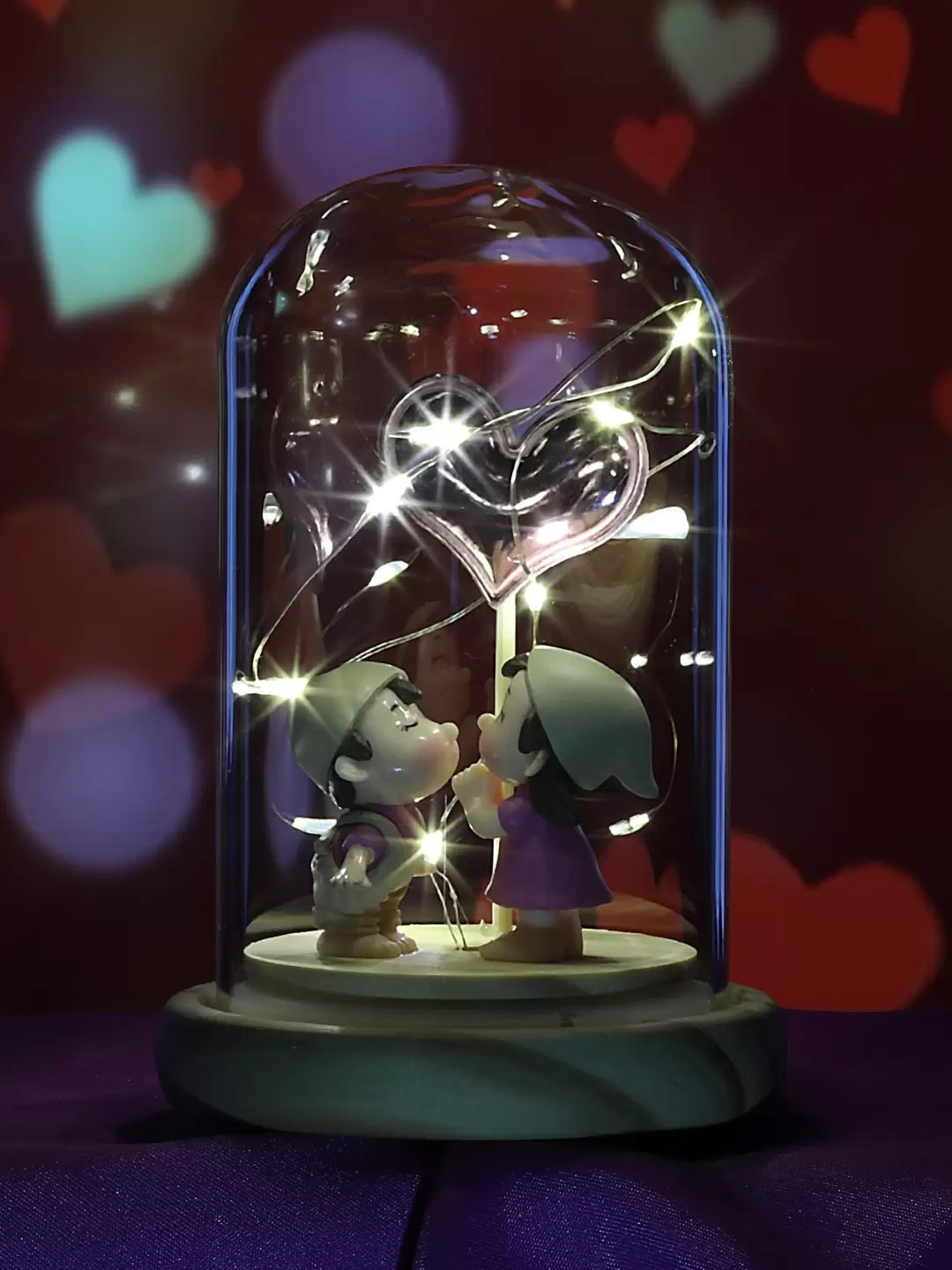 TIED RIBBONS Romantic Love Couple with Led Transparent Glass Glossy Living Room Lights Small Showpiece - 5.1 Inches