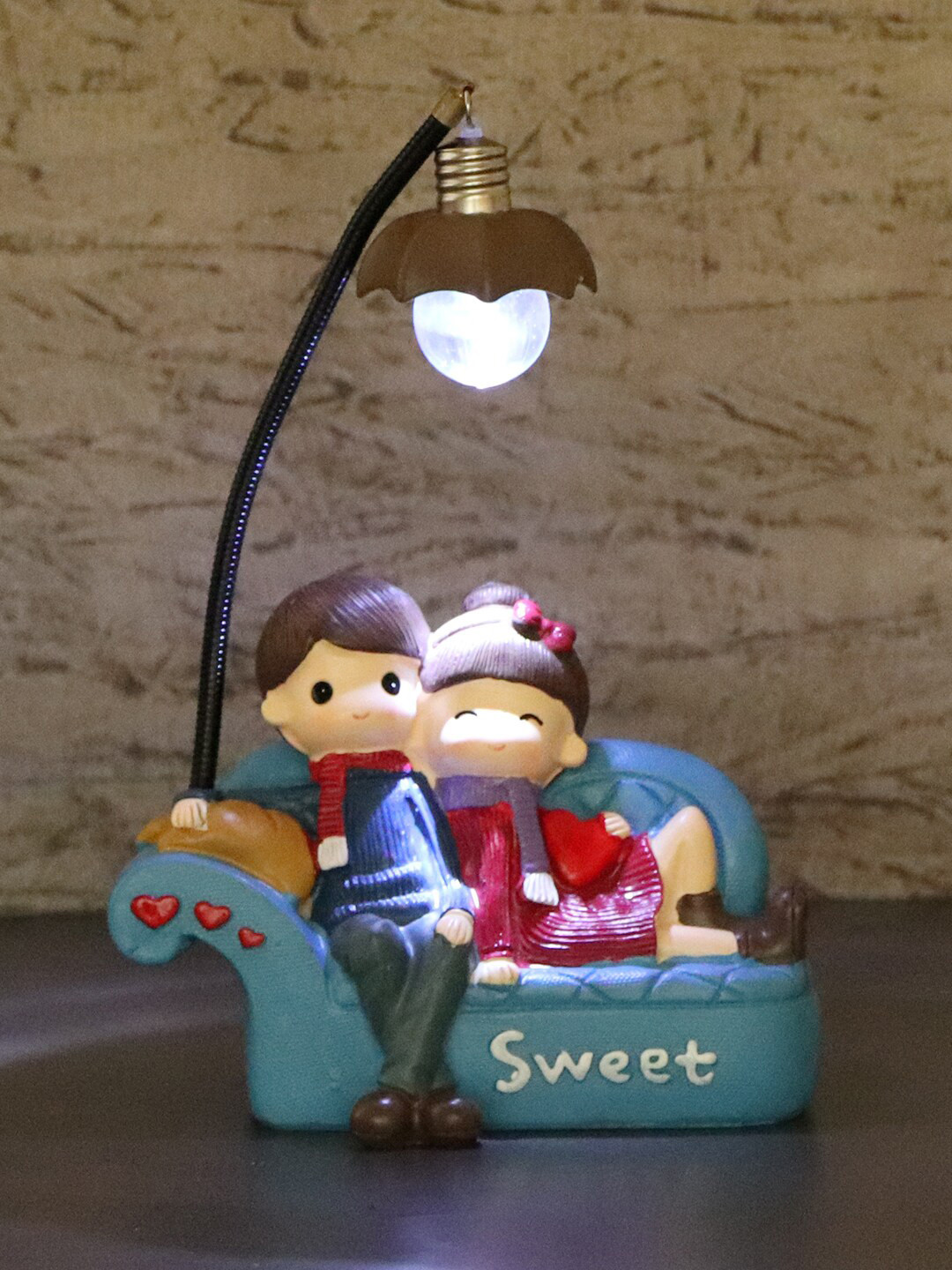 TIED RIBBONS Romantic Love Couple with LED Blue Polyresin Matte Living Room Lights Medium Showpiece - 7.1 Inches