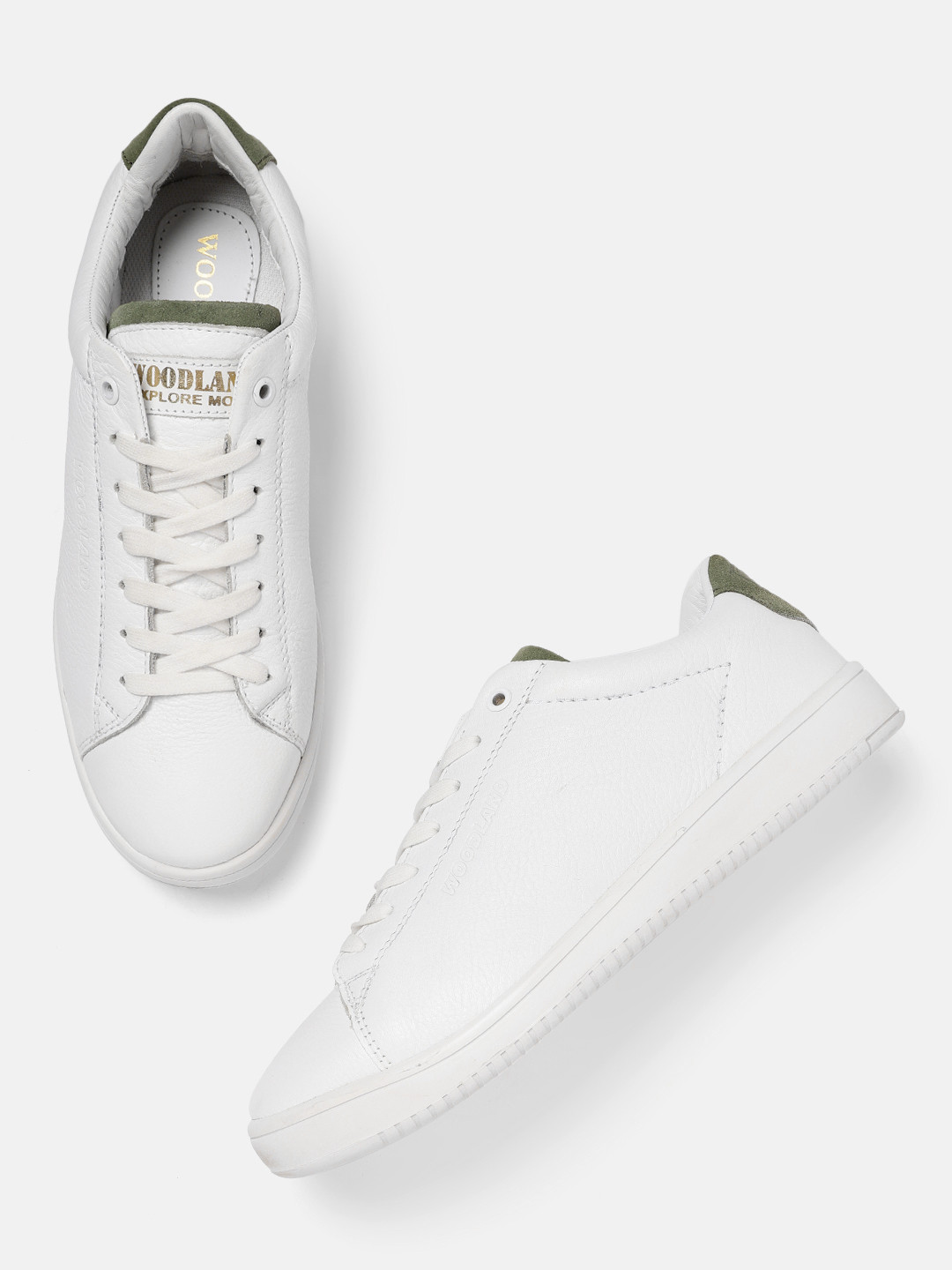 Woodland Men White Leather Sneakers