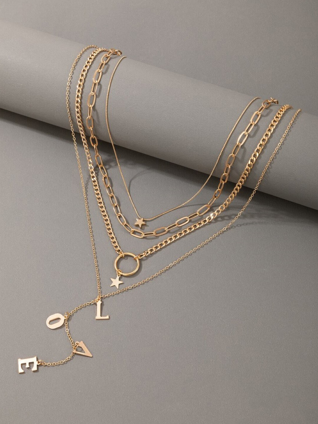 OOMPH Women Gold-Toned LOVE Alphabet Multi Layered Necklace
