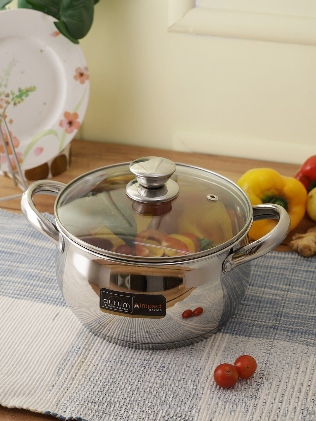 AURUM Silver-Toned Solid Induction Base Casserole With Lid