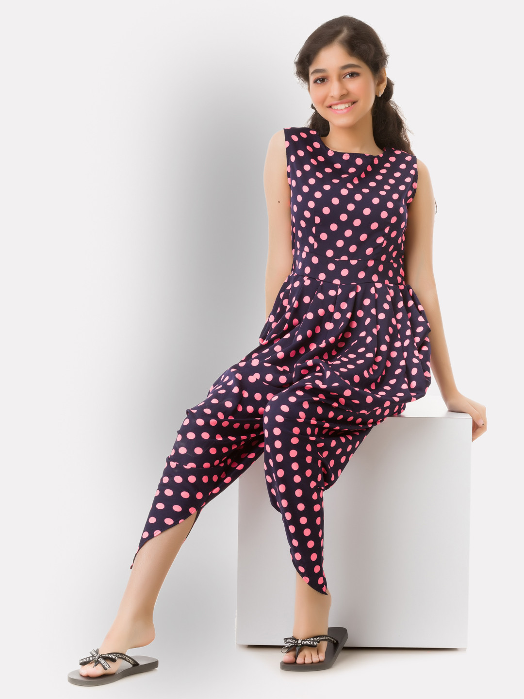 Uptownie Lite Girls Polka Dots Printed Dhoti Jumpsuit