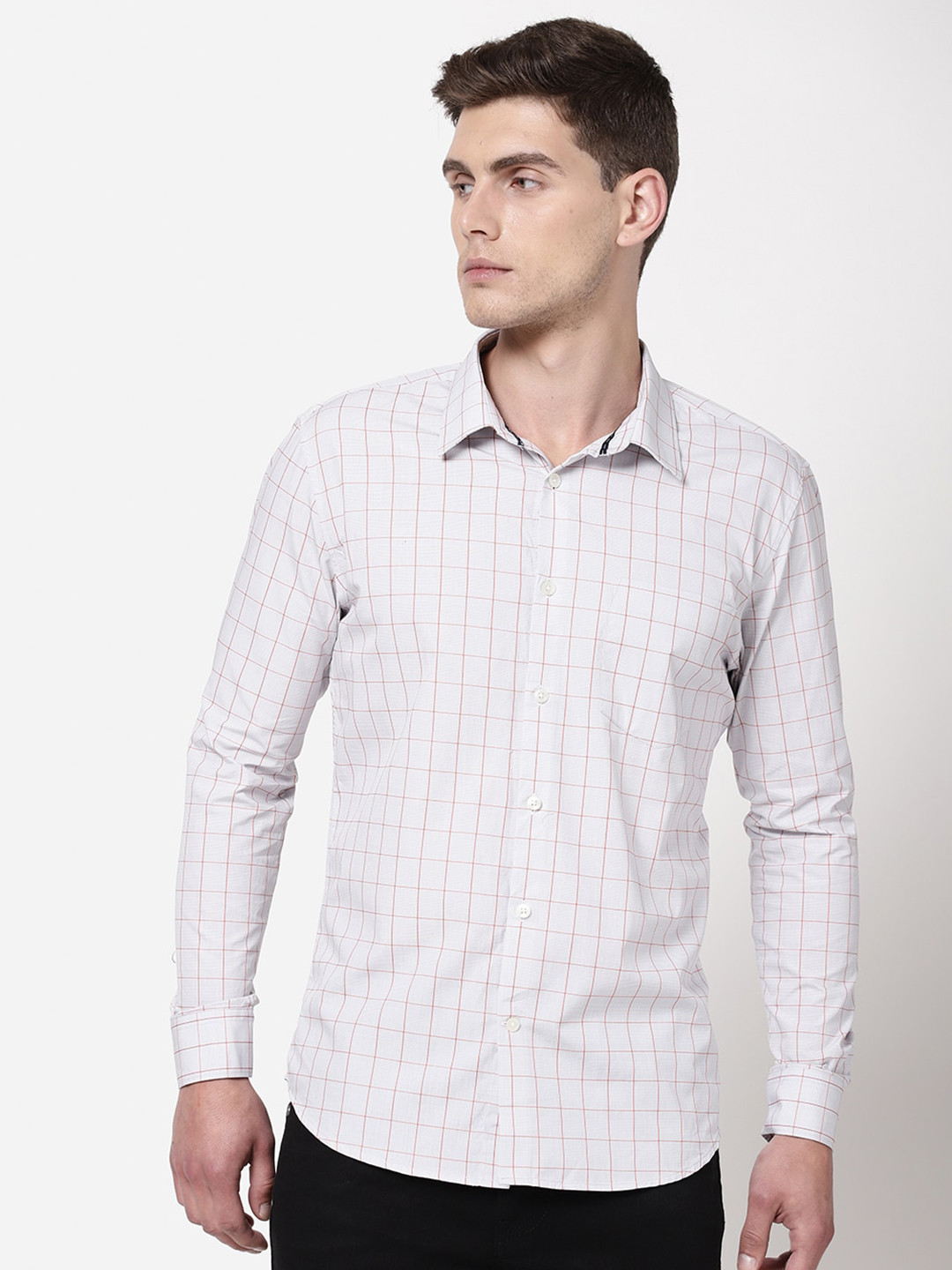 AD By Arvind Men Grey Grid Tattersall Checks Checked Formal Shirt