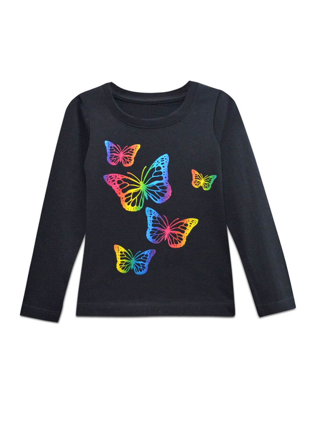 A T U N Girls Black Printed T-shirt