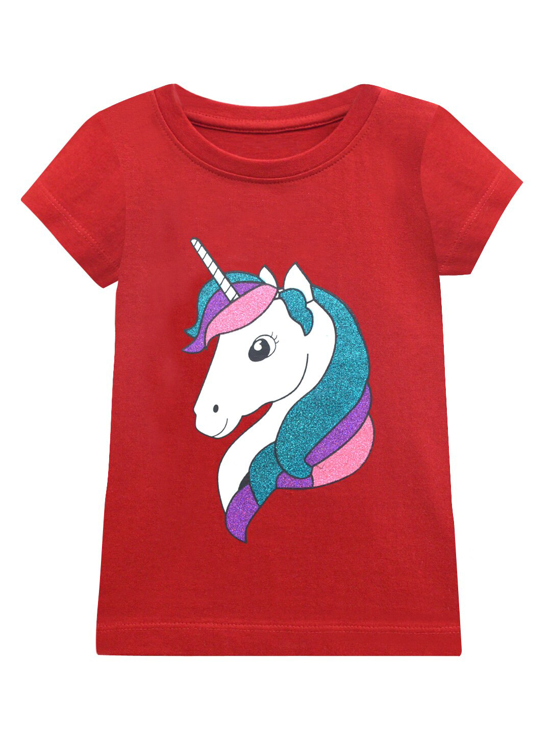 A T U N Girls Red Printed Applique T-shirt