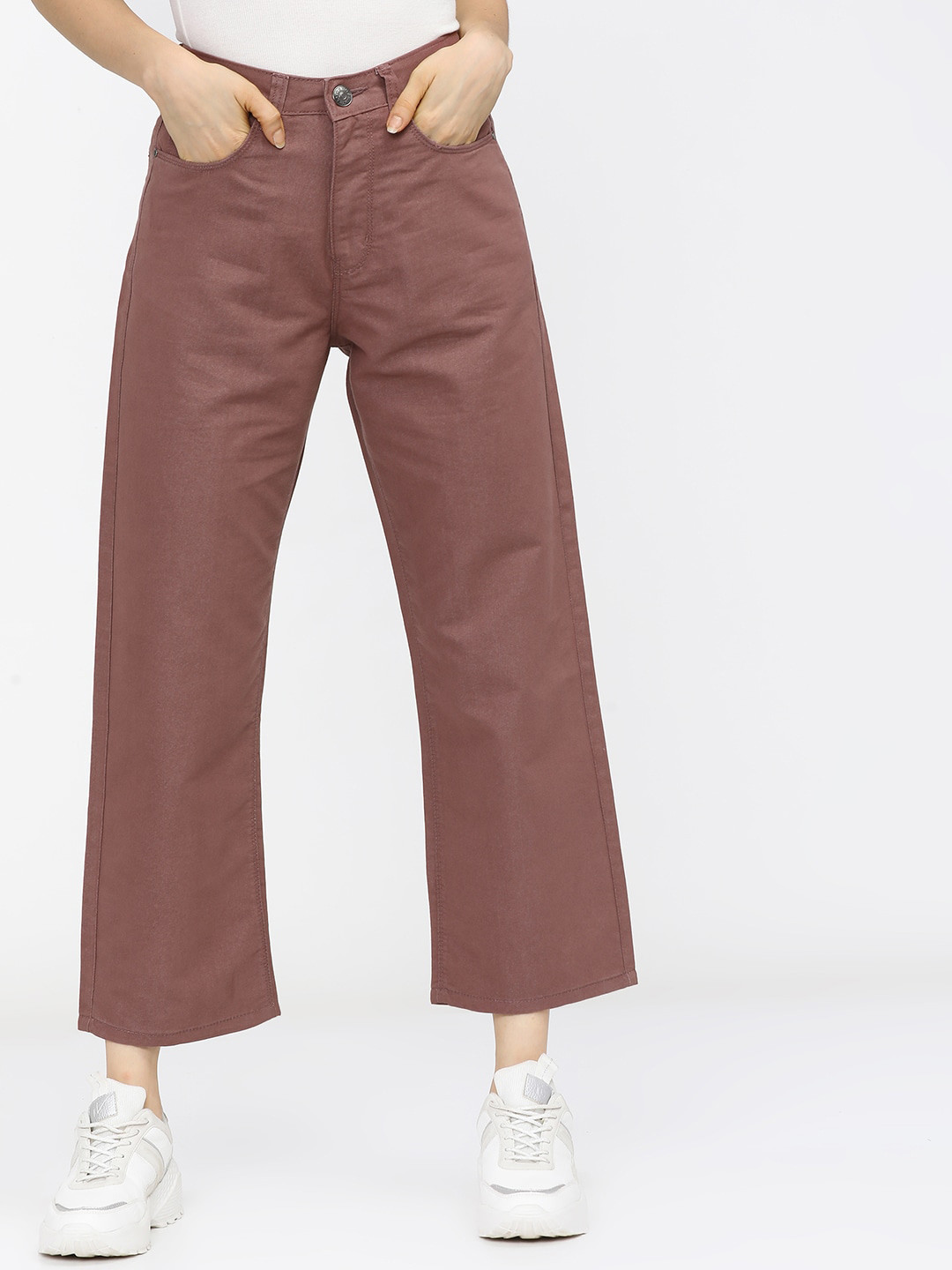 Tokyo Talkies Women Maroon Wide Leg Stretchable Jeans