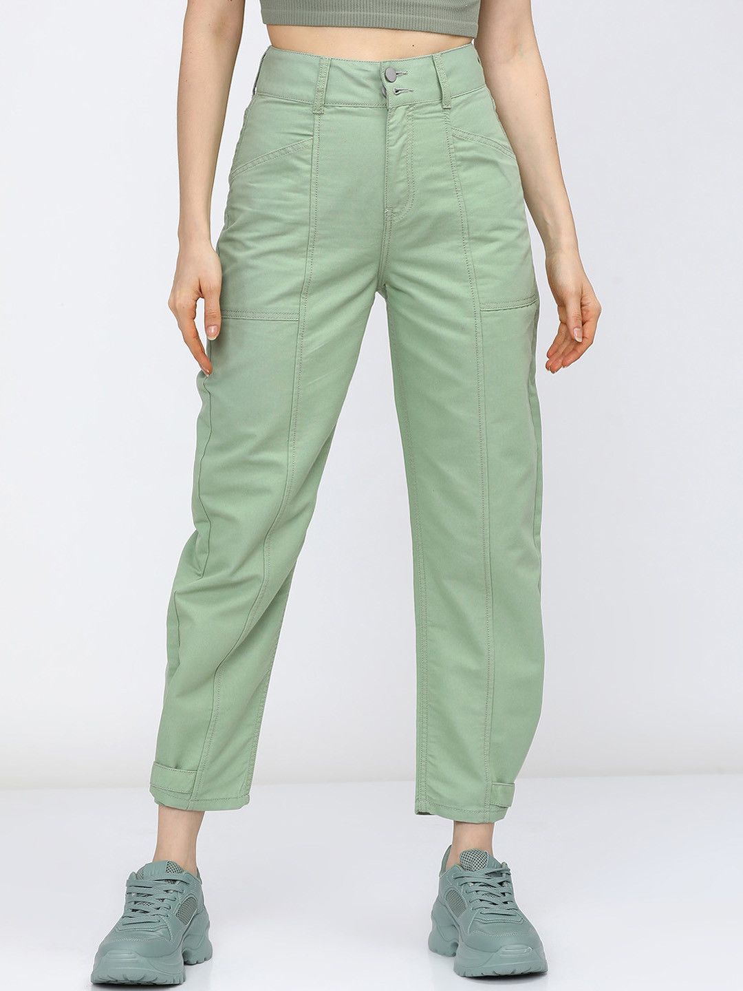 Tokyo Talkies Women Green Stretchable Mom Fit Jeans