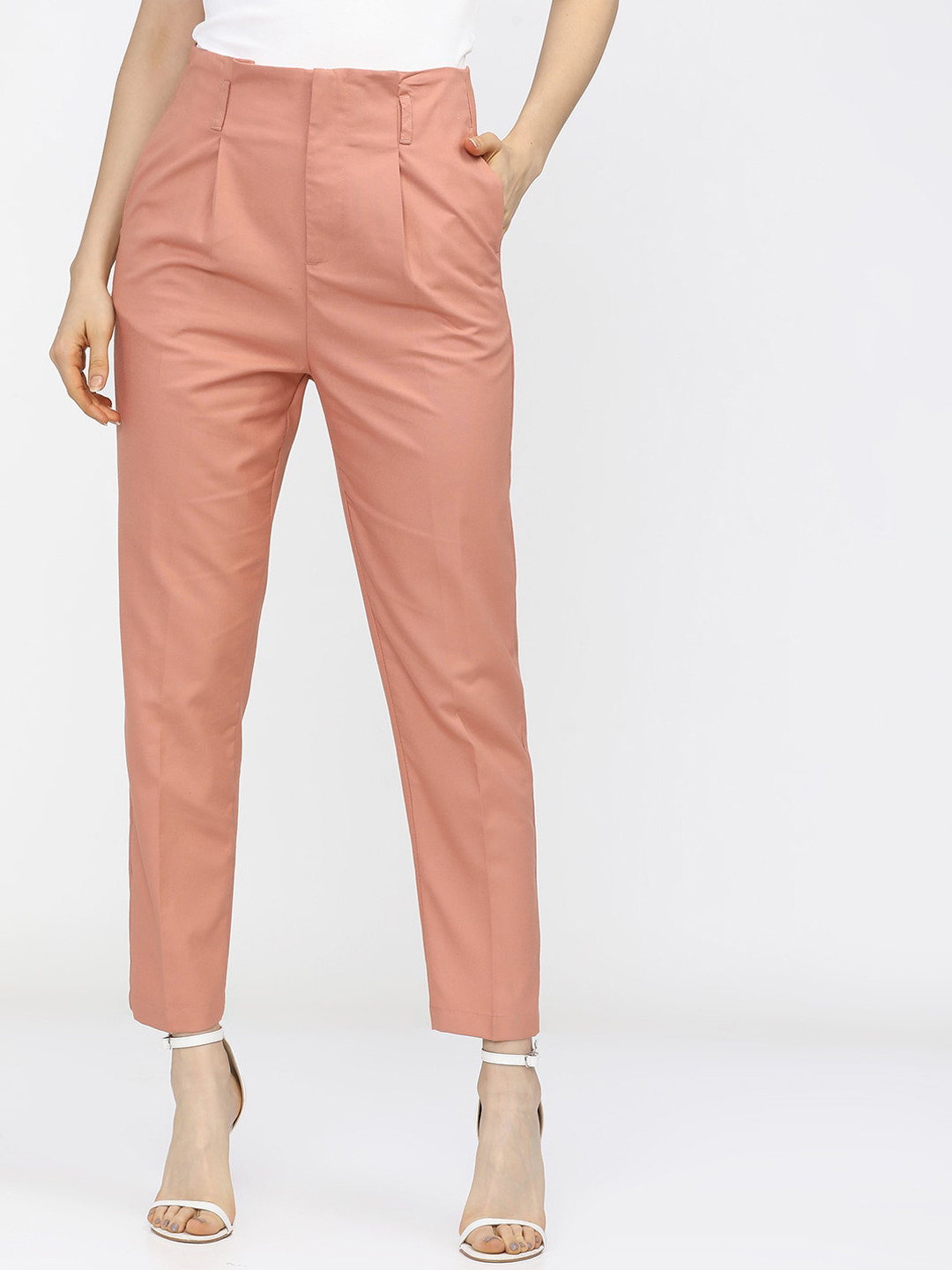 Tokyo Talkies Women Orange Tapered Fit Pleated Trousers