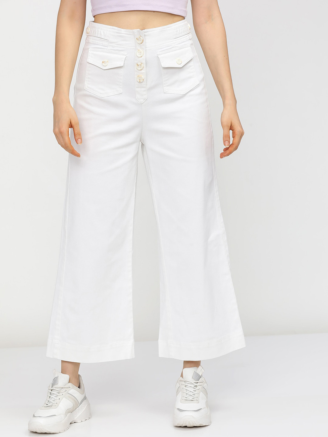 Tokyo Talkies Women White Flared Trousers