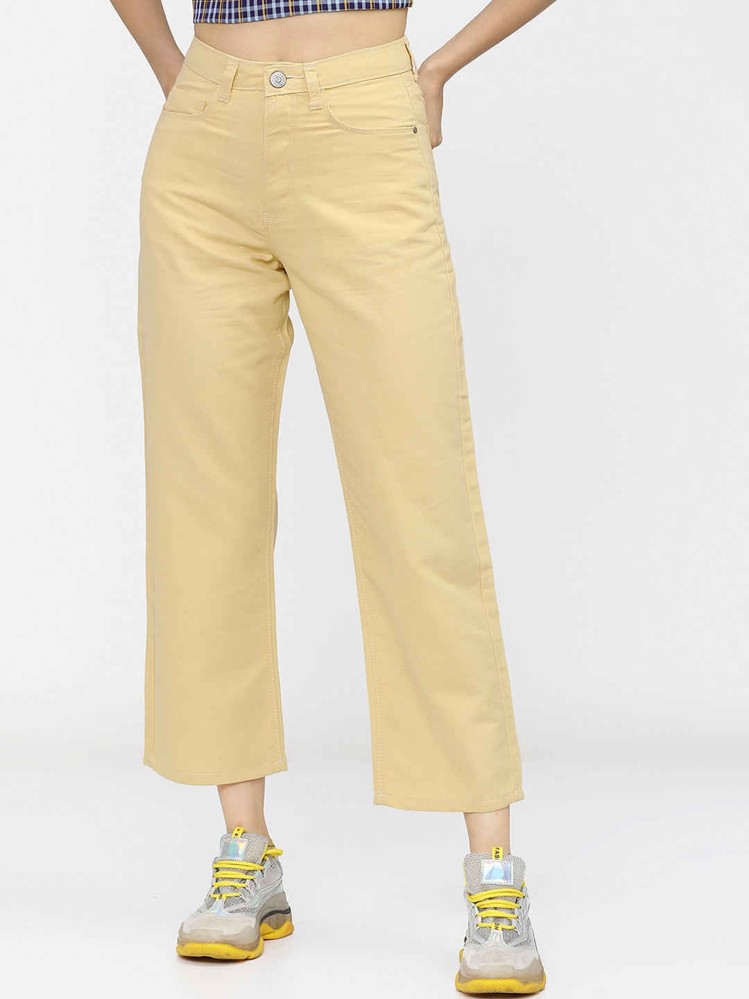 Tokyo Talkies Women Yellow Wide Leg Stretchable Jeans