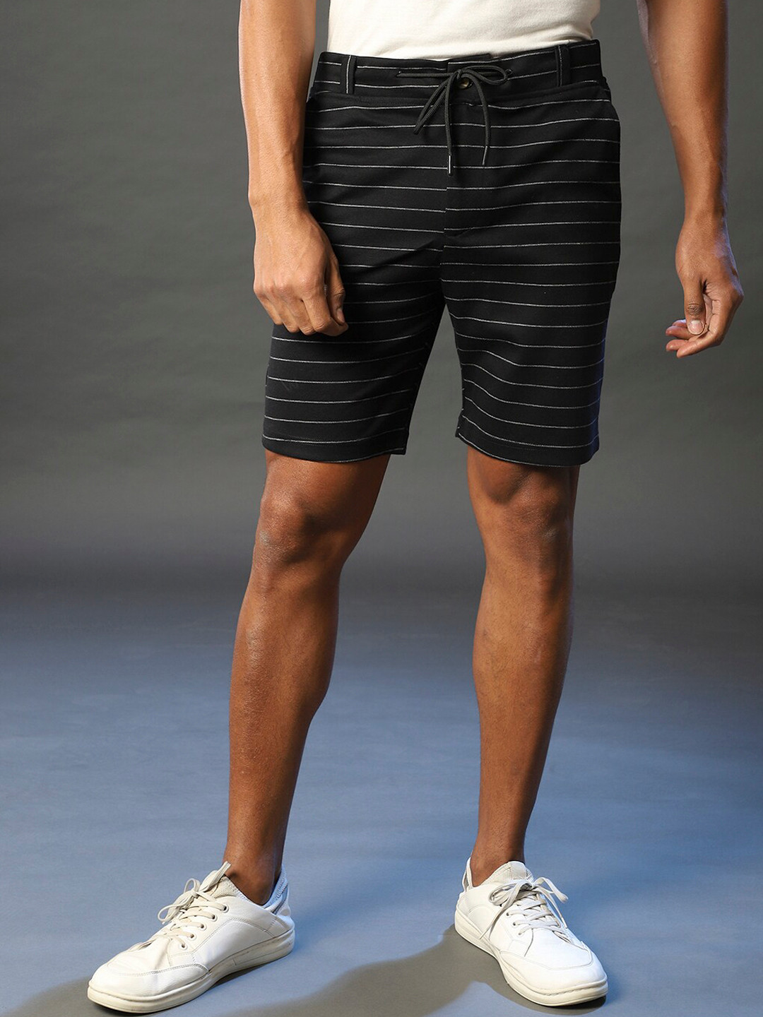 Campus Sutra Men Black Striped Outdoor Chino Shorts