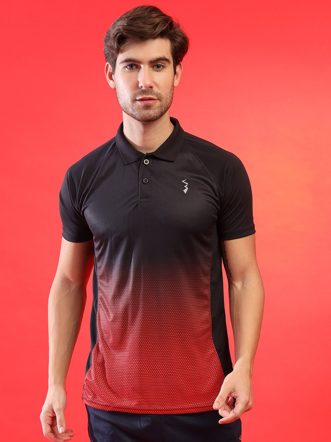 Campus Sutra Men Red Polo Collar Dri-FIT Applique Outdoor T-shirt