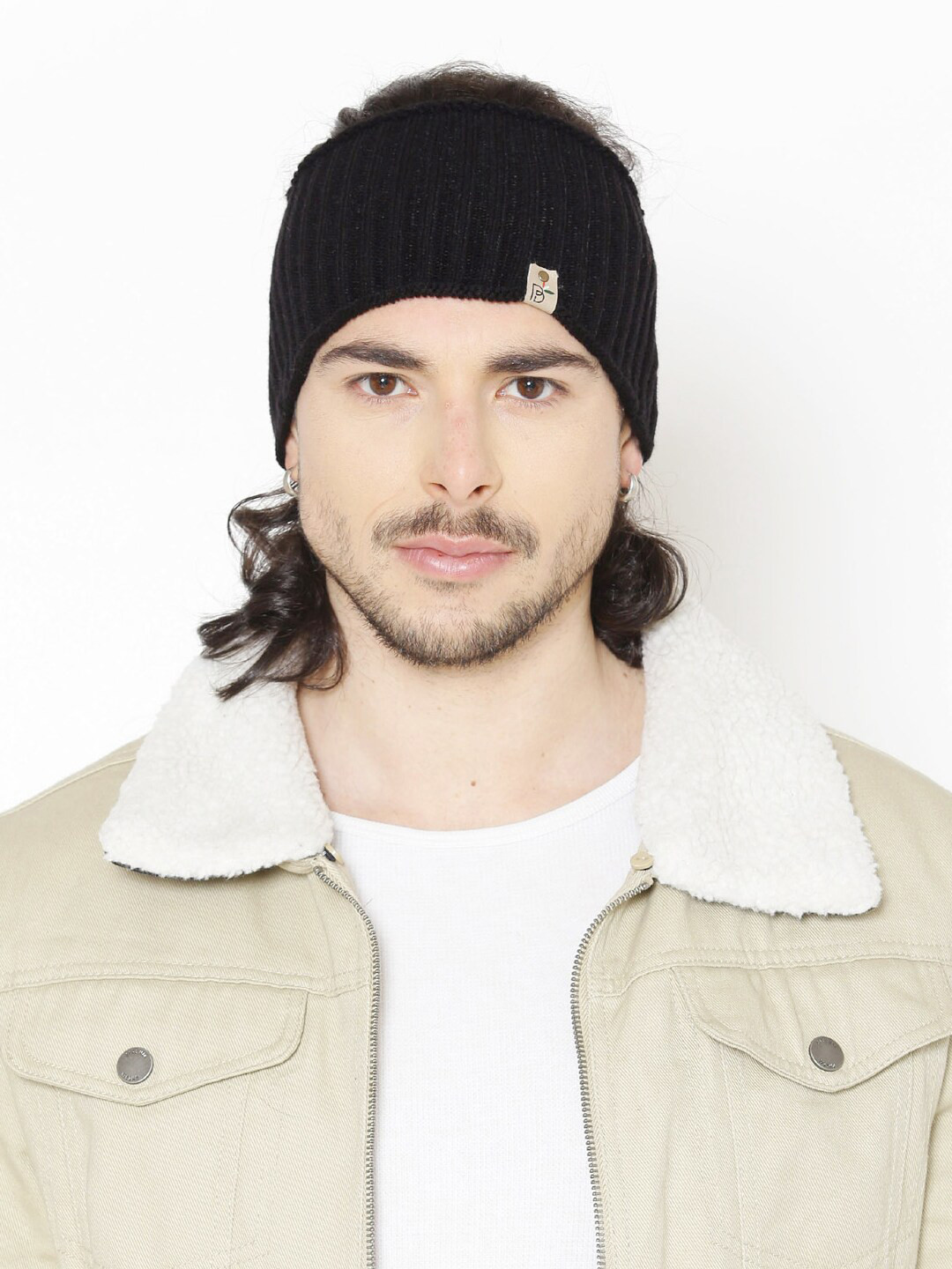 Bharatasya Men Black Knitted Ski Headband