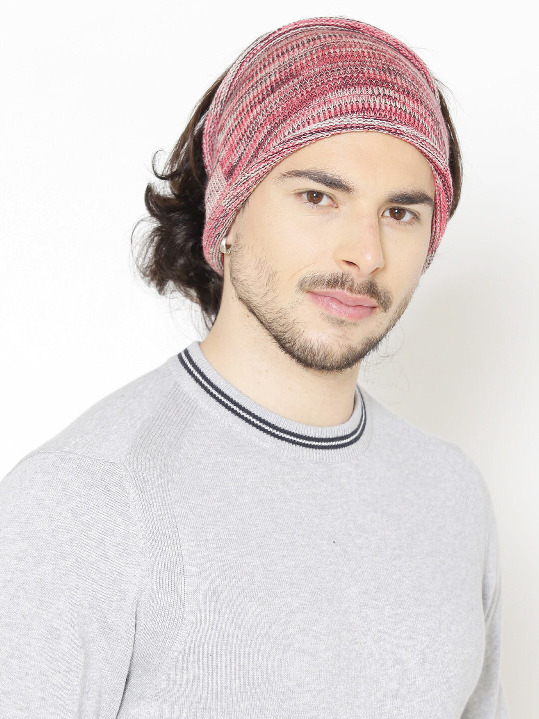 Bharatasya Men Multicoloured Acrylic Wool Ski Headband With Rolled Edges