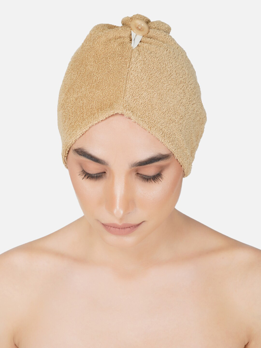 RANGOLI Women Beige Solid 400 GSM Pure Cotton Hair-Drying Bath Towel