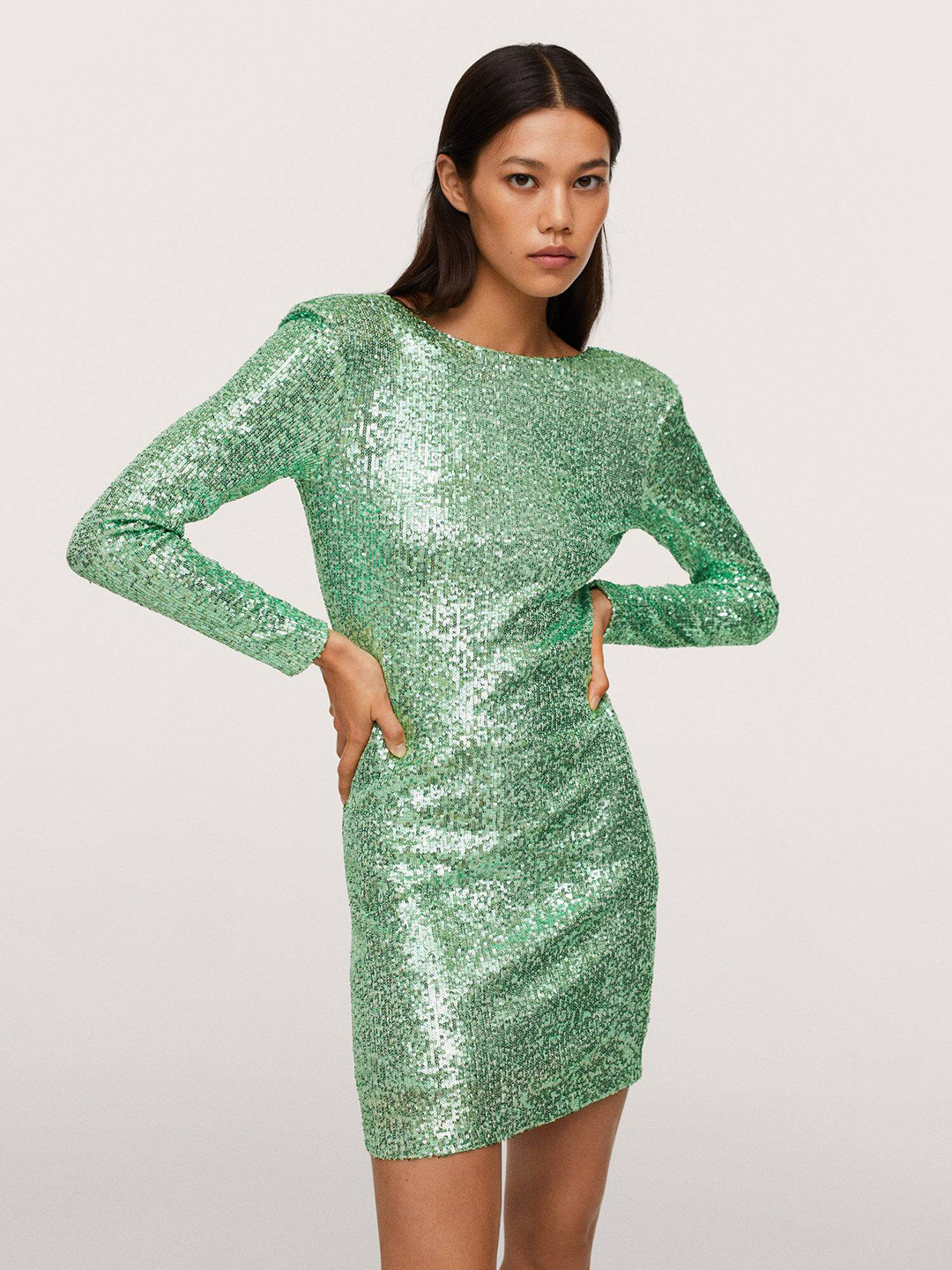 MANGO Scoop Back Sequinned Dress
