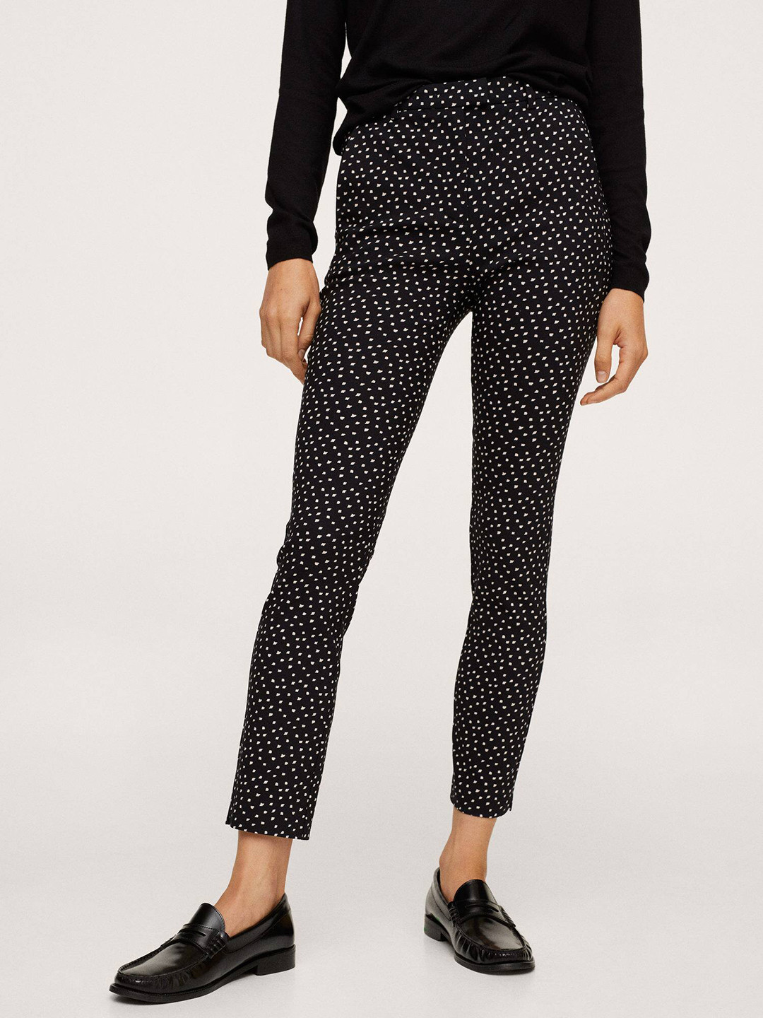 MANGO Women Black Geometric Printed Trousers