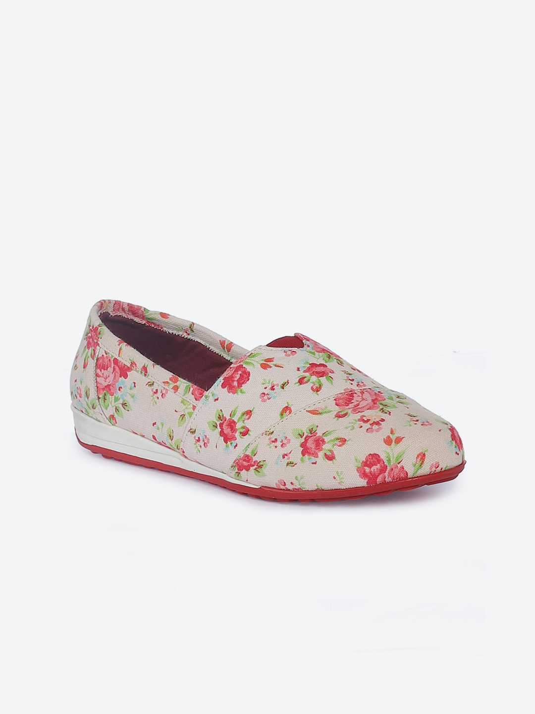 Biba Women Off White Printed Ballerinas with Laser Cuts Flats