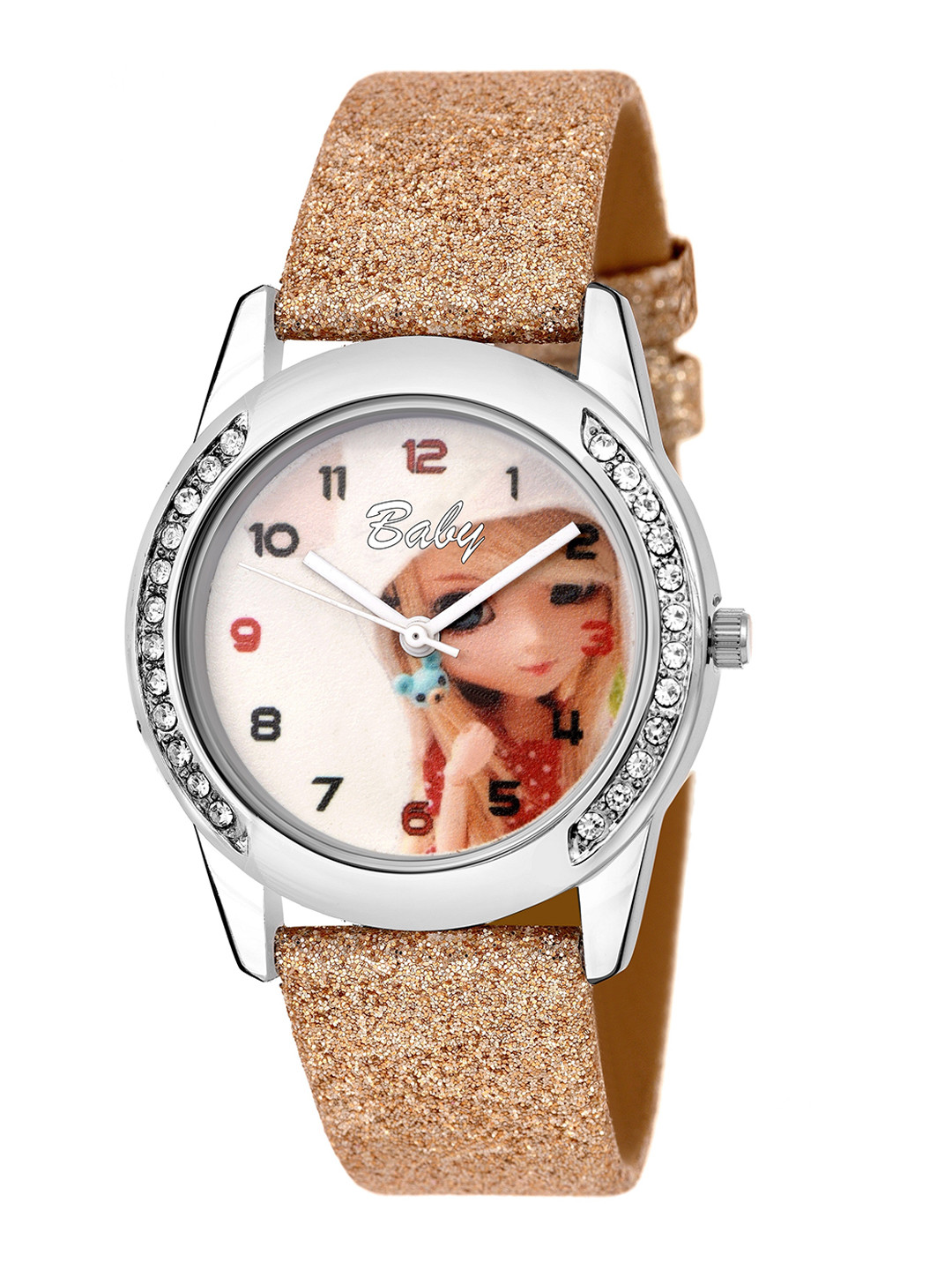 Kool Kidz Unisex Kids Multicoloured Embellished Dial & Gold Toned Leather Bracelet Style Straps Analogue Watch