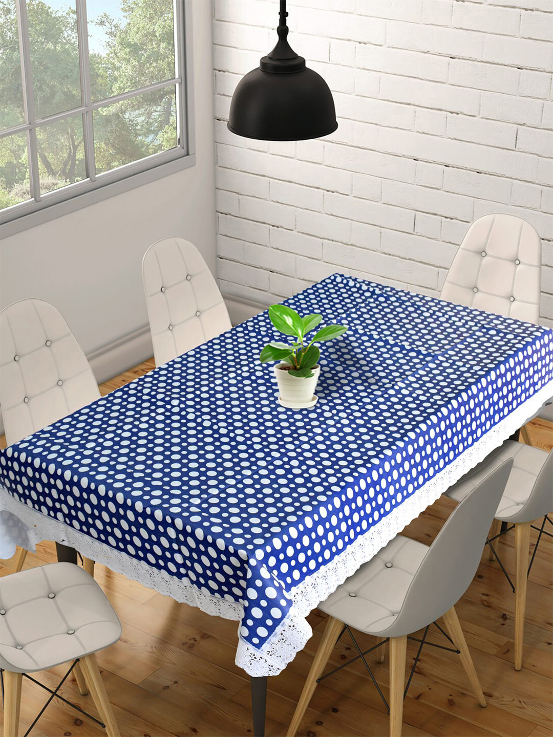 Kuber Industries Blue & White Printed 6 Seater Dinning Table Cover