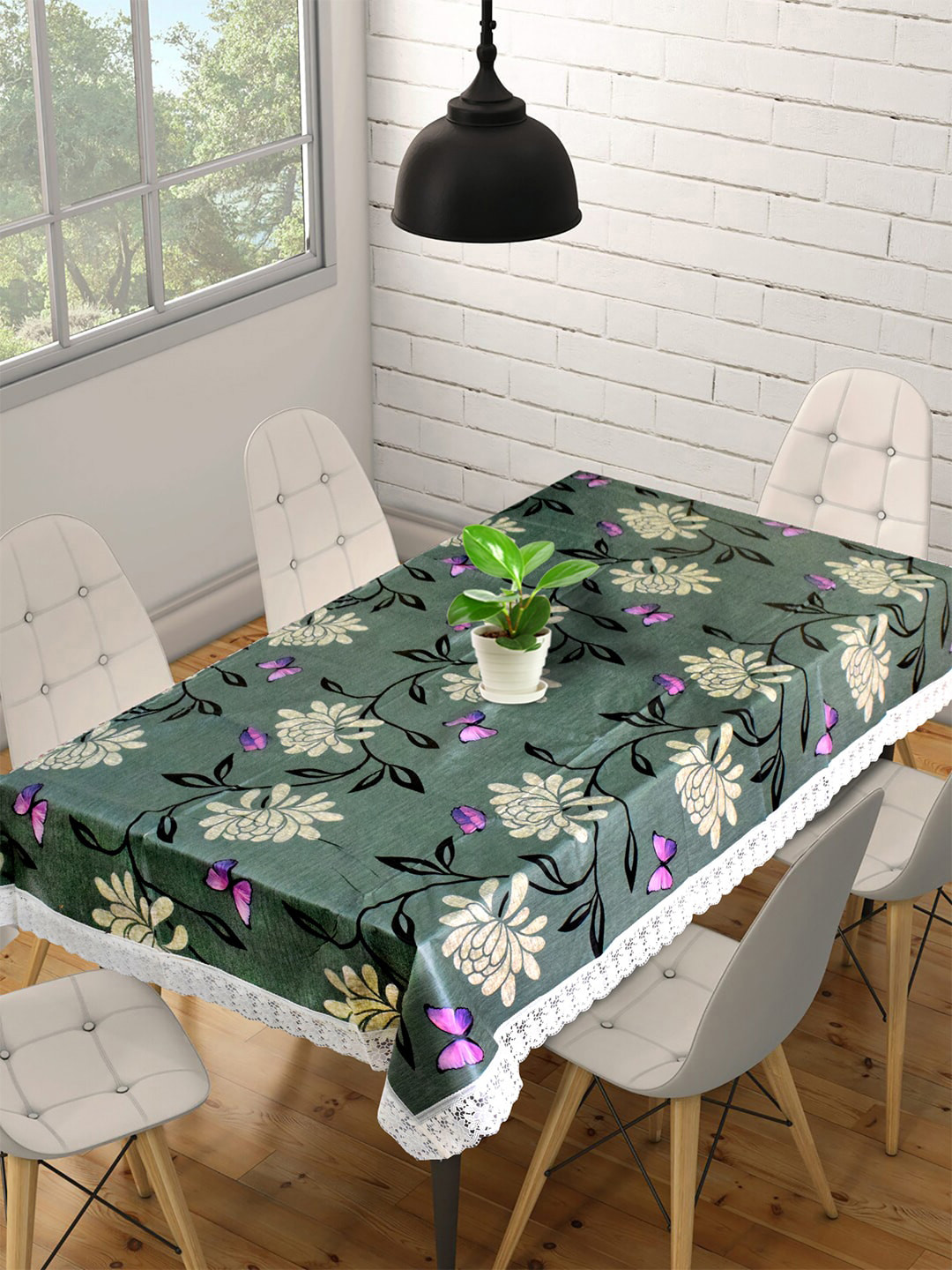 Kuber Industries Grey & White Printed 6 Seater Rectangular Table Cover