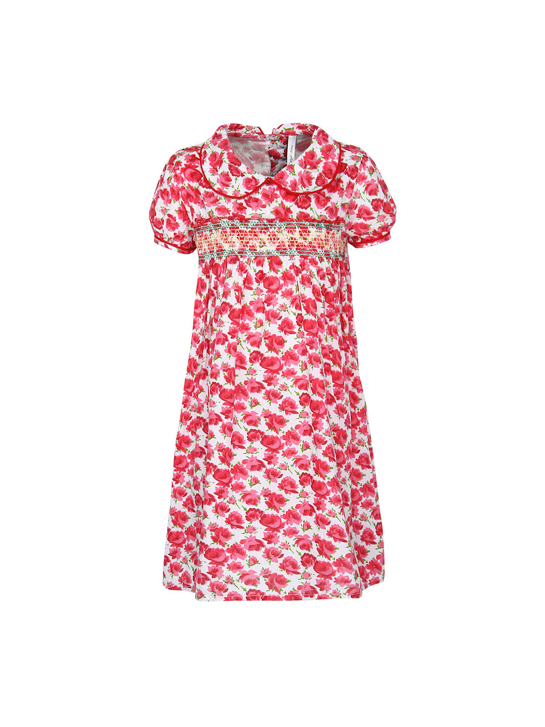 StyleStone Girls White & Pink Printed Empire-Line Dress